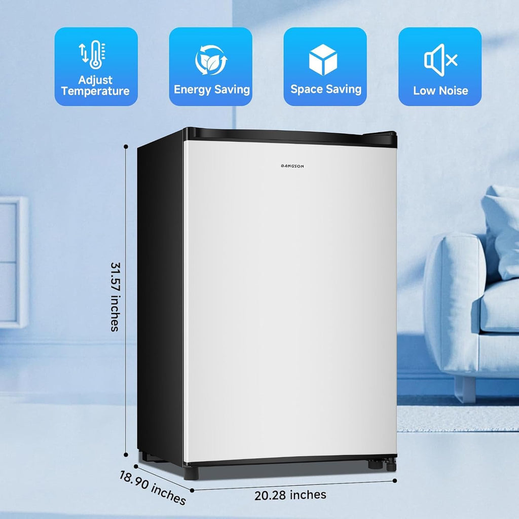 BANGSON 3.0 Cu.ft Compact Upright Freezer, Energy-Saving Mini Freezer with Adjustable Thermostat, Removable Shelves, Reversible Door, Ideal for Dorm/Office/Apartment, Silver
