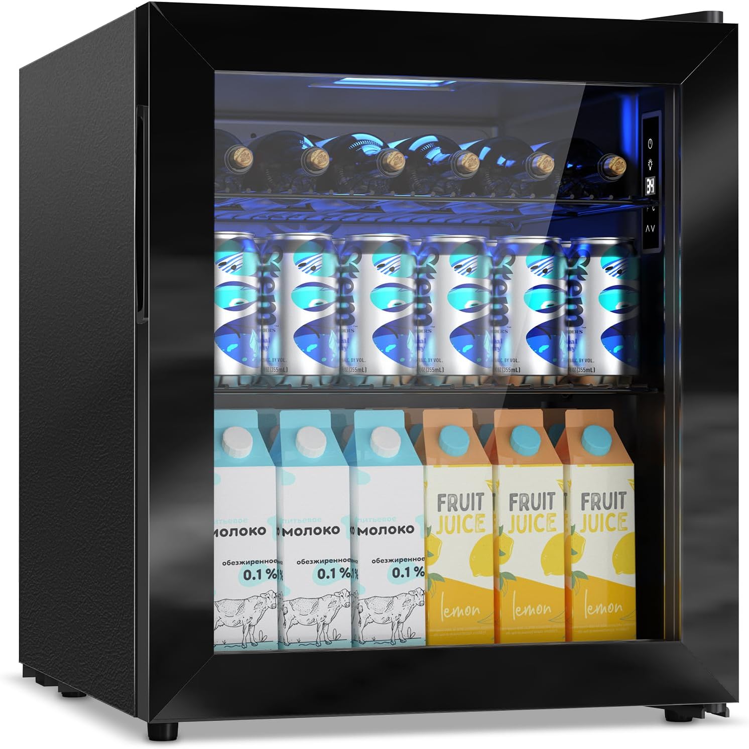 Velivi Mini Fridge with Glass Door-Small Fridge Desk Beverage Cooler with Lock for Beer Drinks 1.4 Cu.Ft Countertop Beverage Fridge with Adjustable Shelves, Led Light for Bedroom/Office/Dorm (Black)