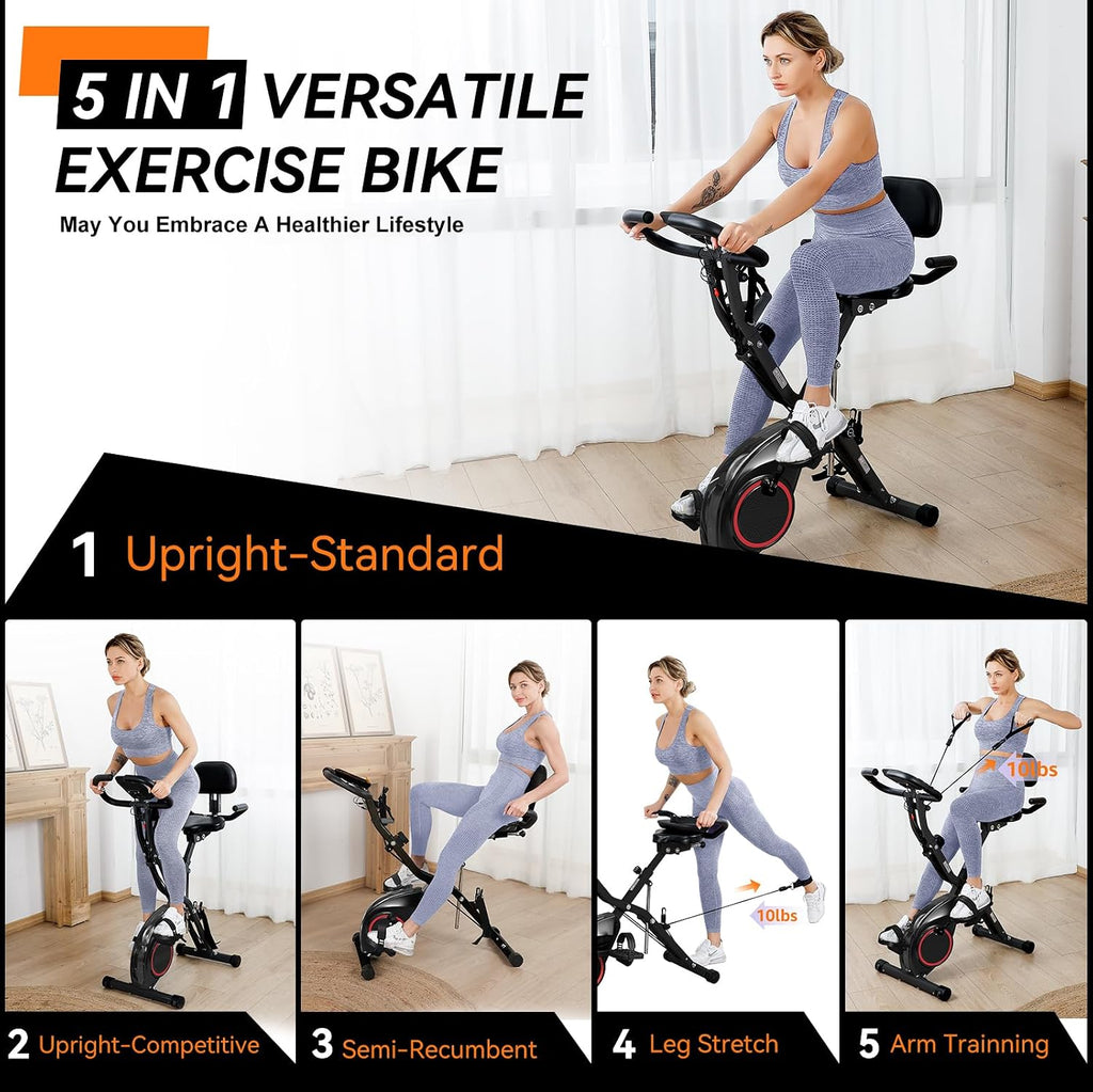 Indoor Exercise Bike Stationary Bikes for Home with 16-Level Magnetic Resistance, Lightweight Foldable Cycling Bike with 70% Pre-Assembled, 260 LBS Capacity, Flywheel of 5.5 LBS for Quiet Home Workout