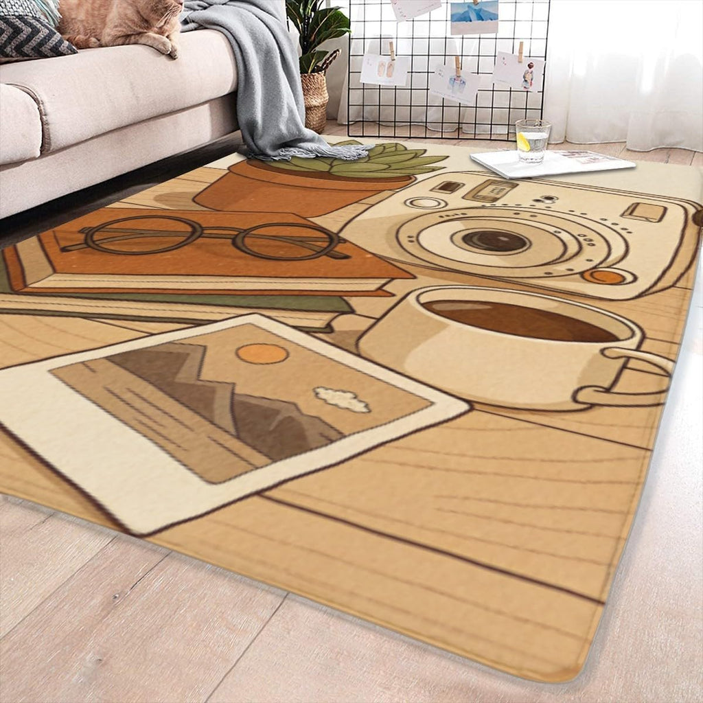 Leisure Area Rug, Non Slip Washable Polaroid Camera, Coffee Style, Simple and Cute Girl's Bedroom Rugs Room Decor Indoor Mat, Soft Flannel Mats for Bedroom Bathroom Living Room (5' x 8')