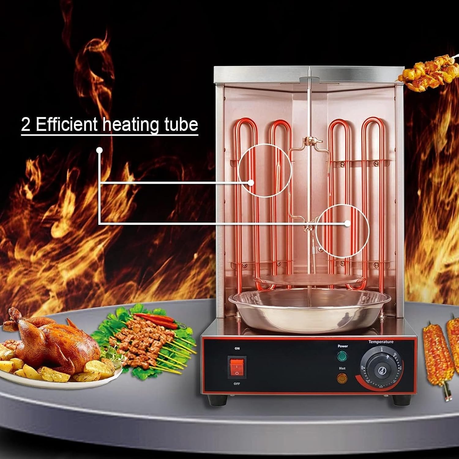 Electric Shawarma Machine, Commercial Vertical Rotisserie Rotating Barbecue Oven Shawarma Grill Machine, Electric Stainless Steel Rotating Machine, Temperature Adjustable 50-300℃