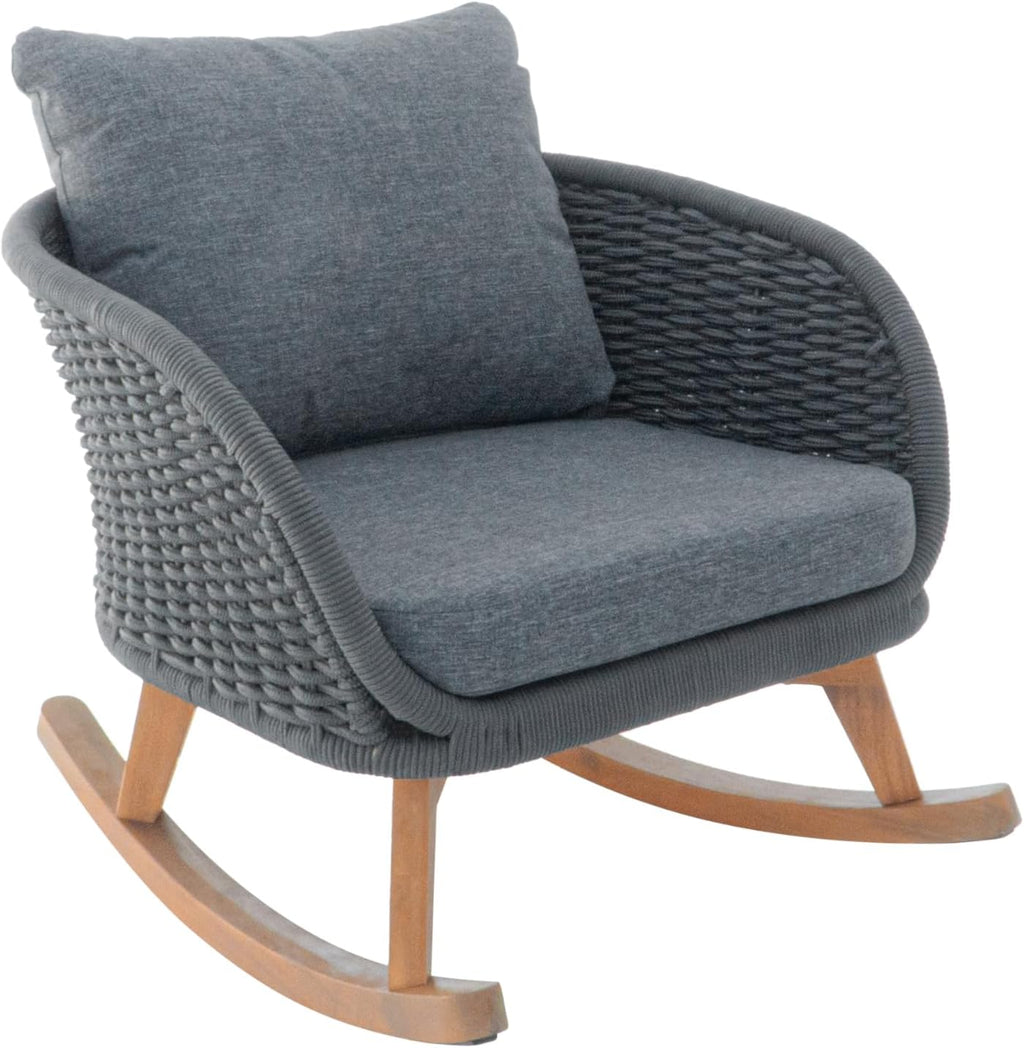 Christopher Knight Home Yusi Wooden Frame Rocking Chair Outdoor, Wicker Rocker Chair with Soft Cushions, Contemporary Patio Rockers, Rocking Accent Chair for Indoor/Outdoor, Gray + Natural