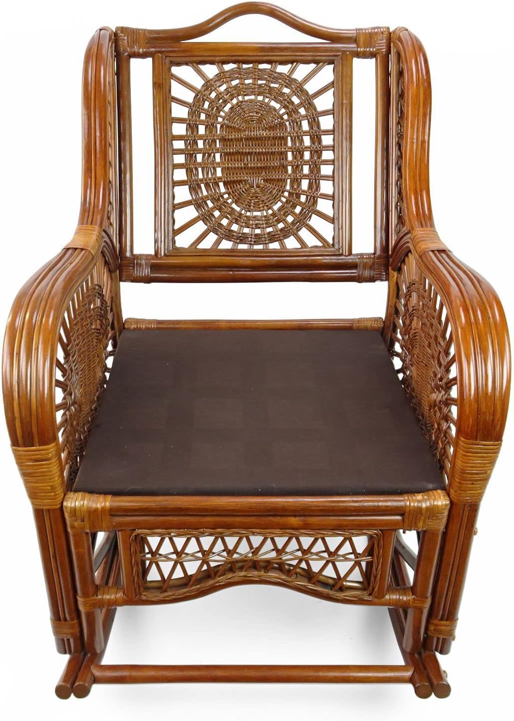 Malibu Rocking Handmade Lounge Chair ECO Natural Wicker Rattan Colonial Color with Cream Cushion, Indoor ONLY