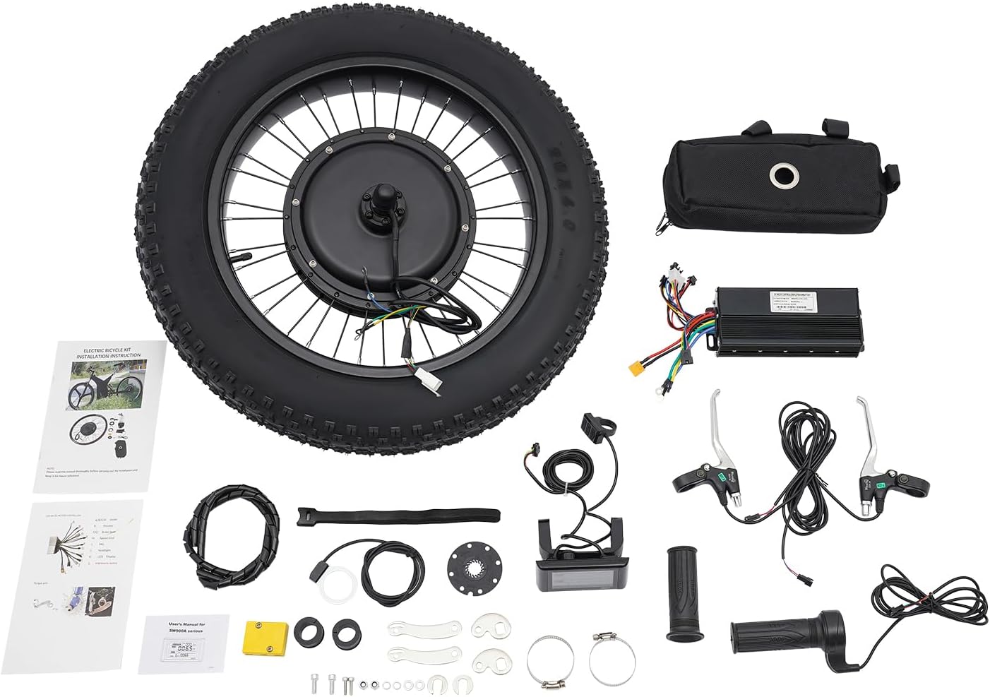 20' 48V 1500W E-Bike Rear Wheel Conversion Kit, Snow Bike Electric Bicycle Fat Snow Tire Motor Kit Brushless Gearless Rear Wheel Hub Motor w/ LCD Display for Mountain Bikes, Variable-Speed Bikes