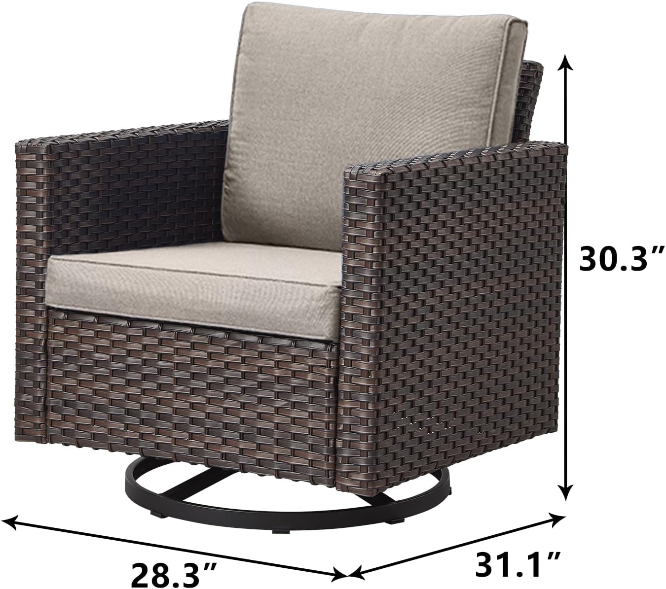 Luxury Outdoor Patio Swivel Rocker Chairs Set of 2 - Wicker Patio Swivel Rocking Chair Water Resistant,Comfortable Cushions and Sturdy Metal Frame for Outside Porch Deck Backyardd(Brown/Beige/1PC)