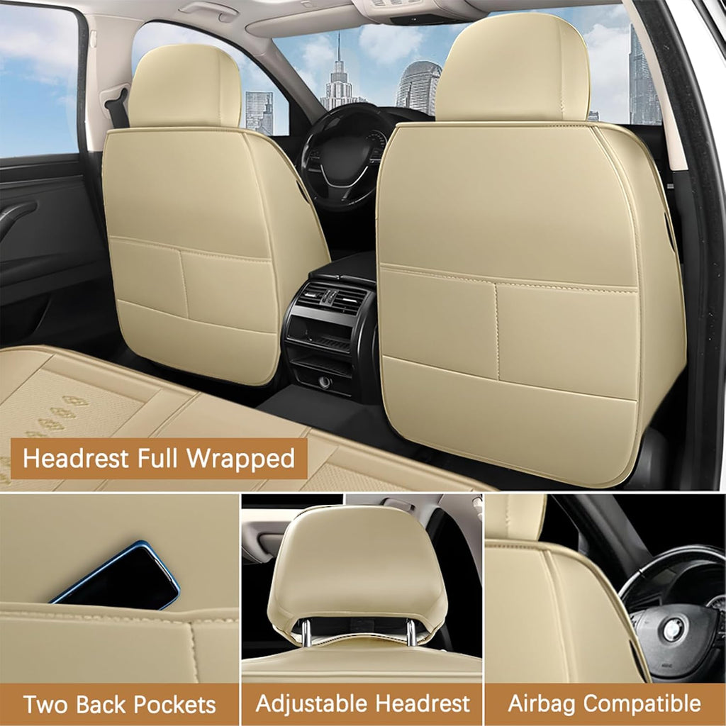 Leather Seat Covers for Jaguar XJ8 2000-2008,Premium Car Seat Covers Front Set,Waterproof Car Seat Protectors with Airbag,Comfort Interior Cover Seats for Cars(Beige)