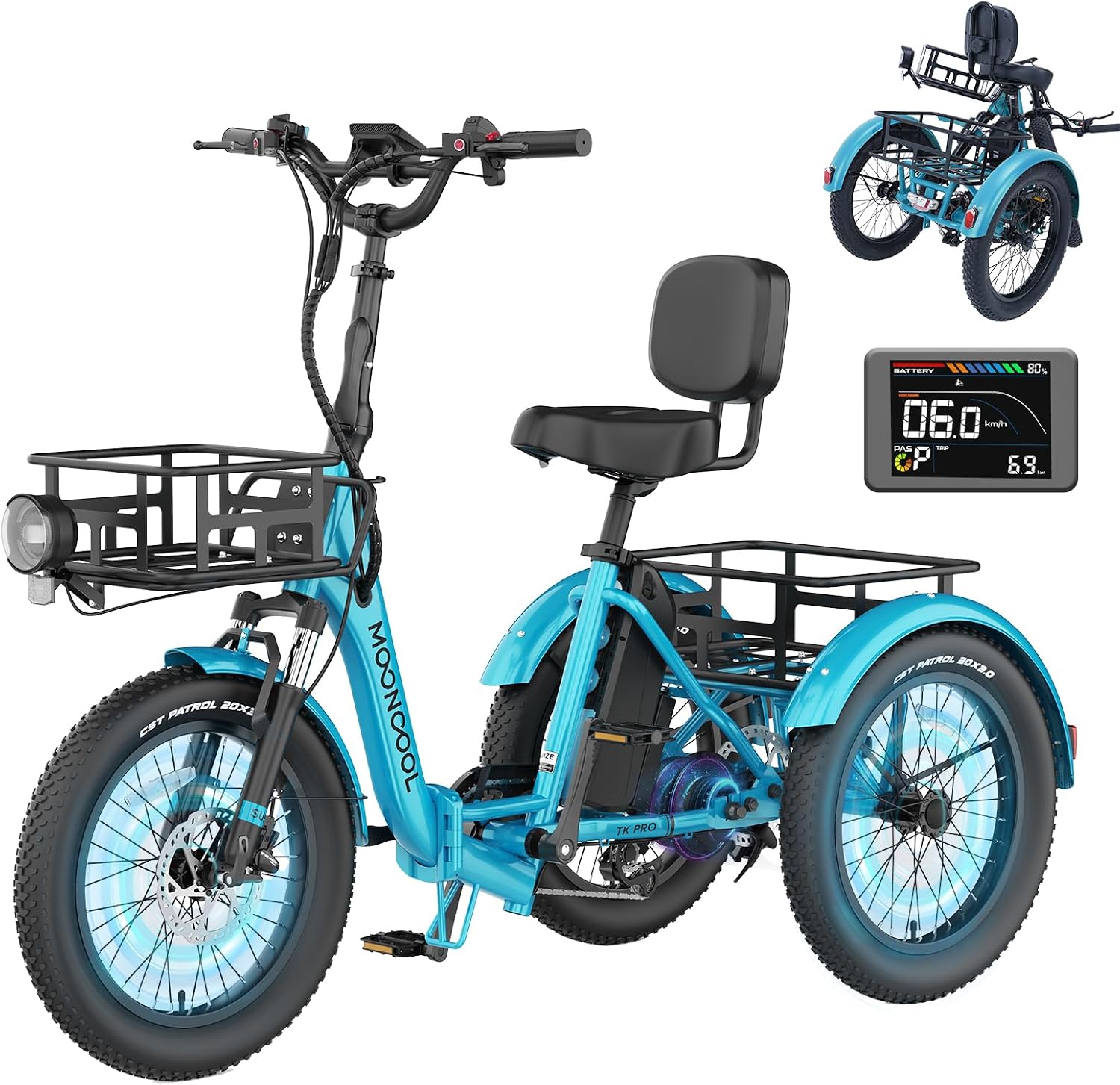MOONCOOL Electric Trike for Adults, 500W/750W 48V Electric Tricycle for Adults, 20'x3.0' Fat Tire 3 Wheel Electric Bike, Folding Aluminum Adult Tricycle with Removable Battery