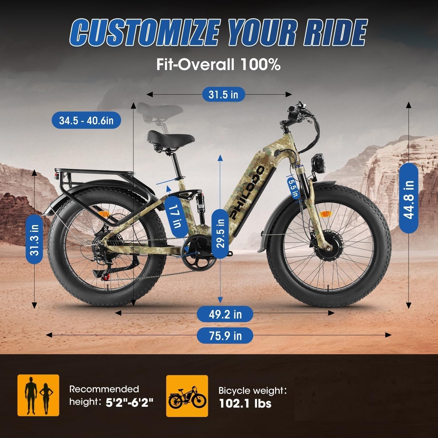 Falcon 60V 32AH Off-Road Electric Bike - 5000W Dual Motor Hunting Ebike, Fat Tire Full Suspension Dirt Bike for Adults, Long Range Snow/Sand Electric Bicycle