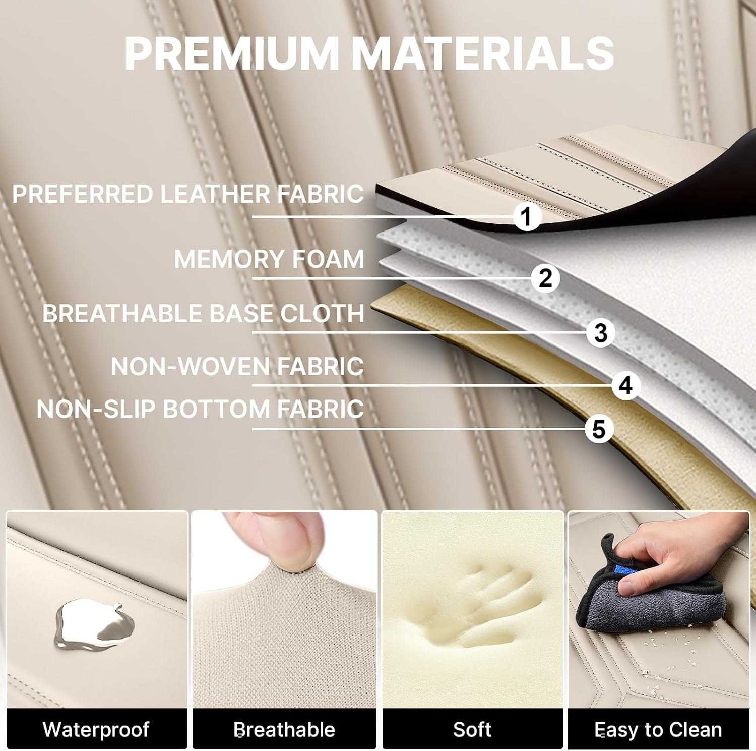 Car Seat Cover for Hyundai Santa Cruz 2022-2025,Leather Seat Cover for Car,Breathable Vehicle Cushions Cover Waterproof Protectors Seat Protector, (Full Set,Beige)