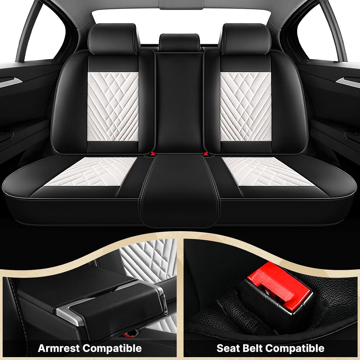 Fit for Ford Explorer 2000-2026 Seat Covers, Fashion Sport Seat Cover with Waterproof Leather, Airbag Safe Design Seat Protector (5 Full Seat Standard, Black White)
