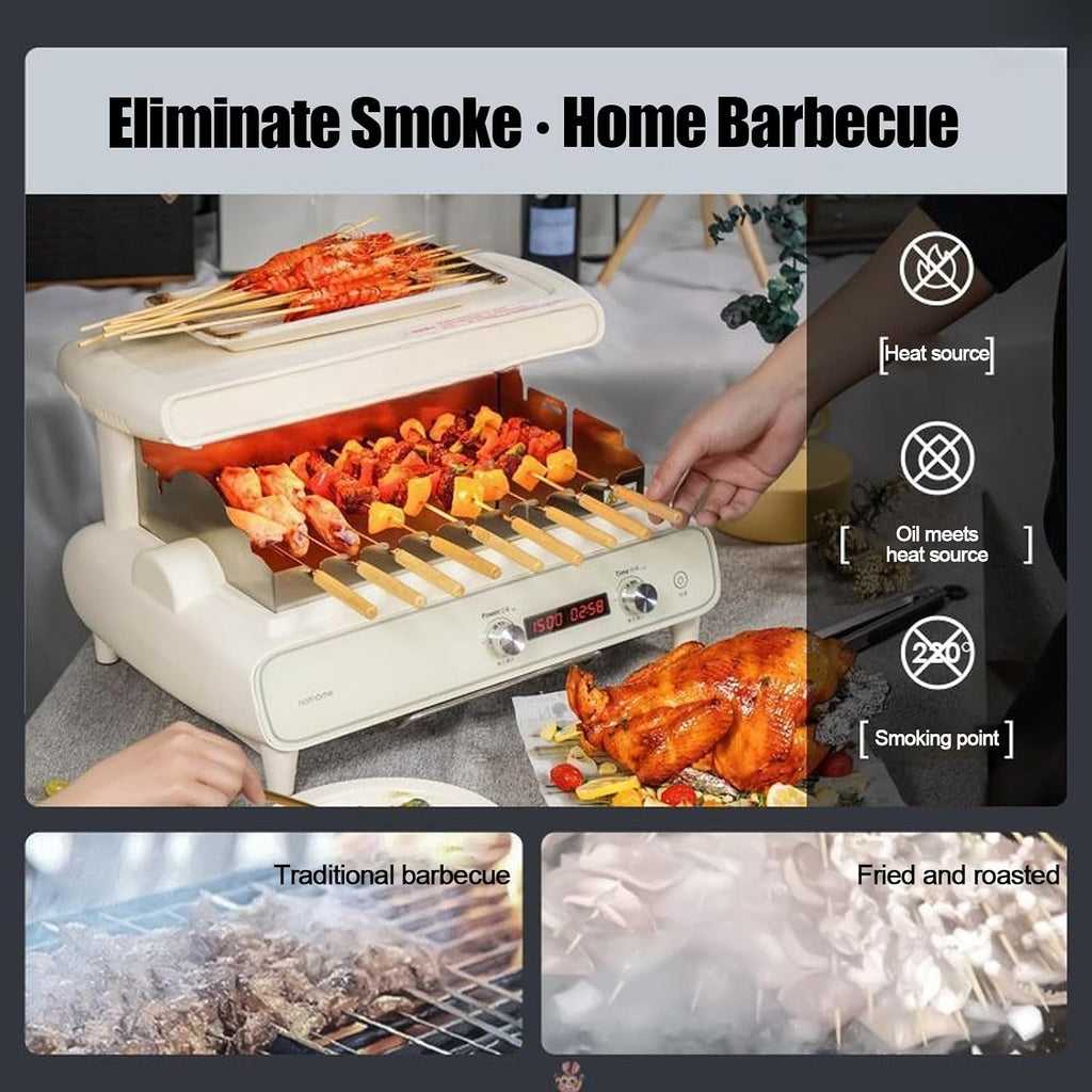 Electric Grill with Adjustable Temperature & Timer,Top Heating & 360° Rotation,Smoke-Free for Indoor BBQ Parties,Green