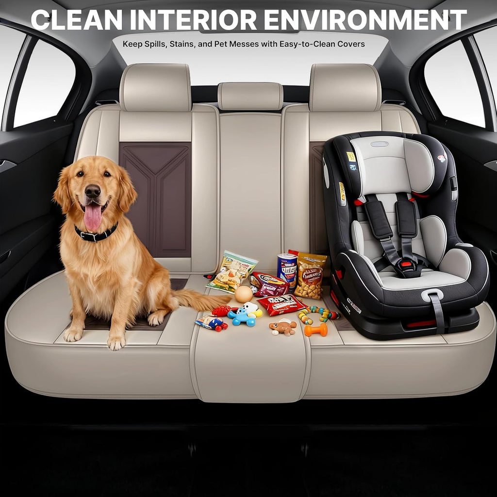Car Seat Cover for Hyundai Santa Cruz 2022-2025,Leather Seat Cover for Car,Breathable Vehicle Cushions Cover Waterproof Protectors Seat Protector, (Full Set,Beige&Brown)