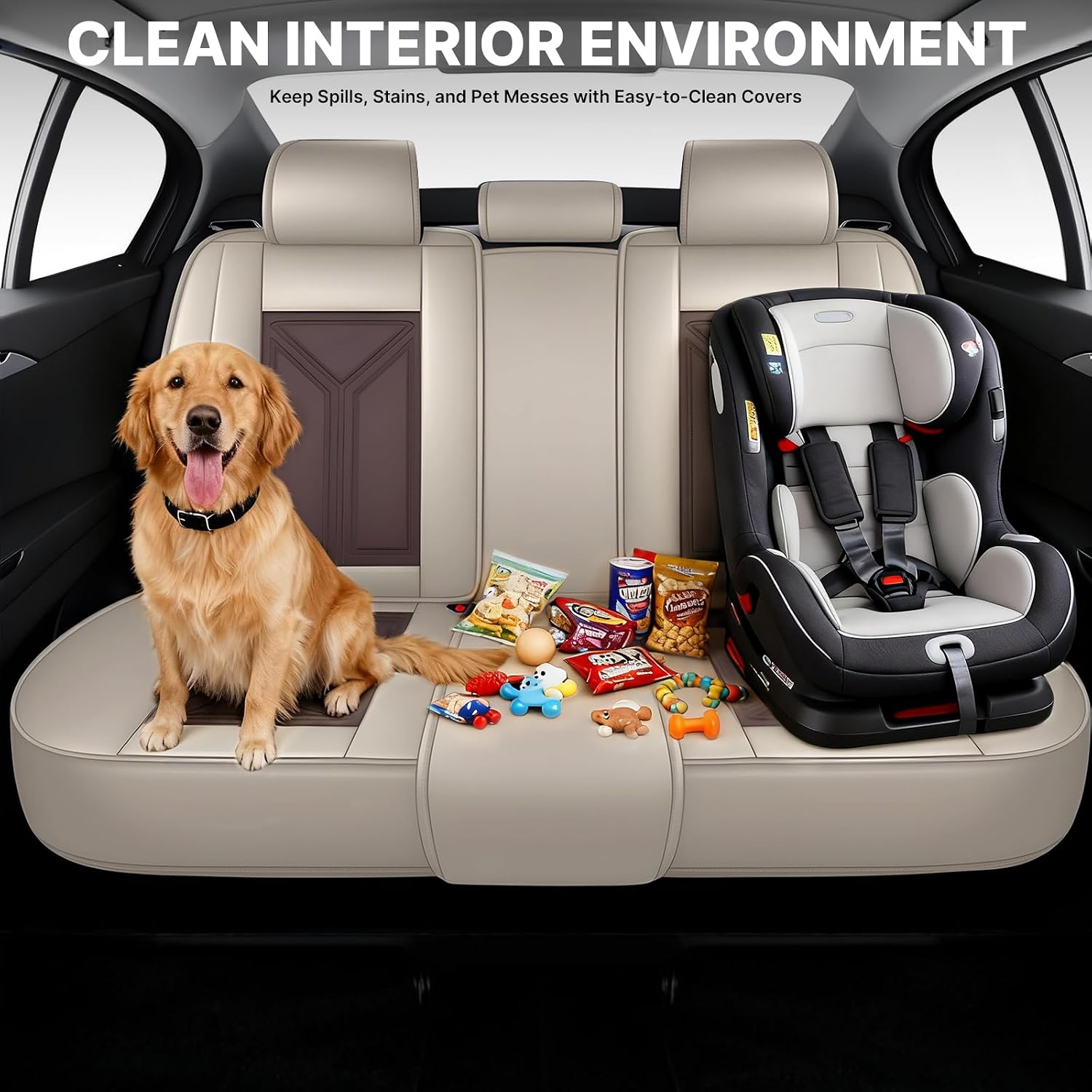 Car Seat Cover for Hyundai Santa Cruz 2022-2025,Leather Seat Cover for Car,Breathable Vehicle Cushions Cover Waterproof Protectors Seat Protector, (Full Set,Beige&Brown)