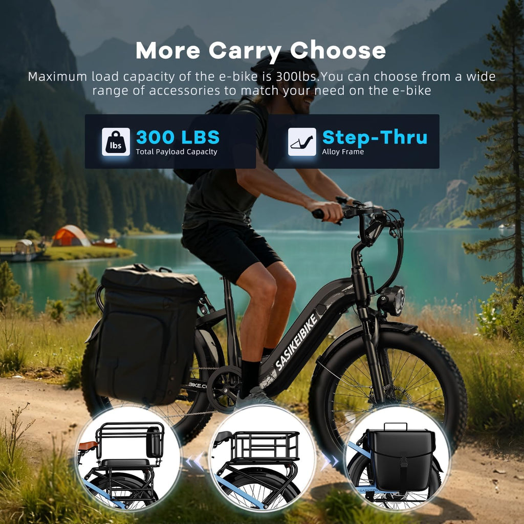 1500W Motor Electric Bike for Adults & Teenager, 48V 20AH Removable Battery Ebike, 24inch Fat Tire Electric Bicycle, Step-Thru E Bike for Commuting & Mountain, Front Suspension