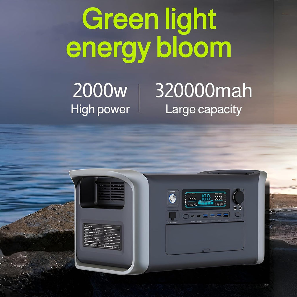 [Ellniges]【1-Hour Fast Charging】2000W Outdoor Power Station 320000mAh Solar Generator with LCD Display, 12 Safety Protections for Home Backup & Camping, 11-Port Portable Battery w/Sine Wave Inverter