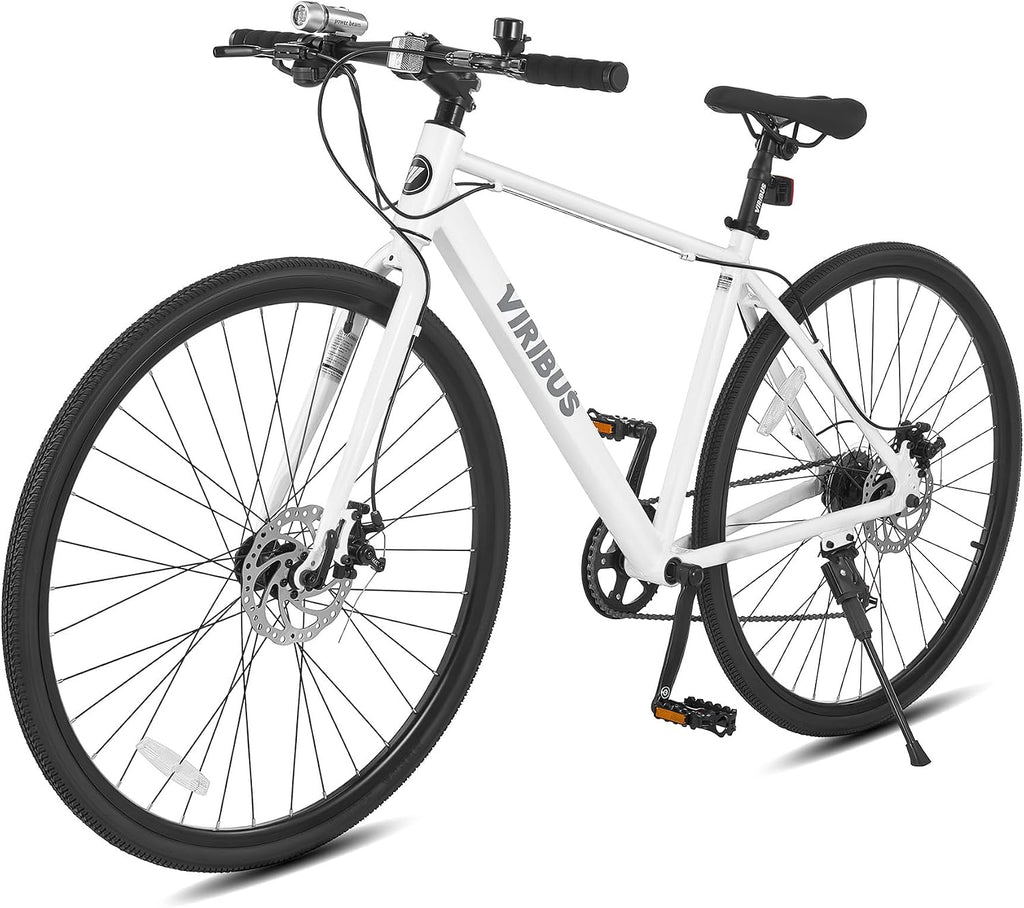 VIRIBUS Hybrid Bikes, 28 inch Mens Bike with Lightweight Aluminum Frame, 700C Bikes for Tall Men, 7 Speed Vintage Retro Hybrid Bicycles for City Commuters, Adult Road Bike Male for Fitness, White