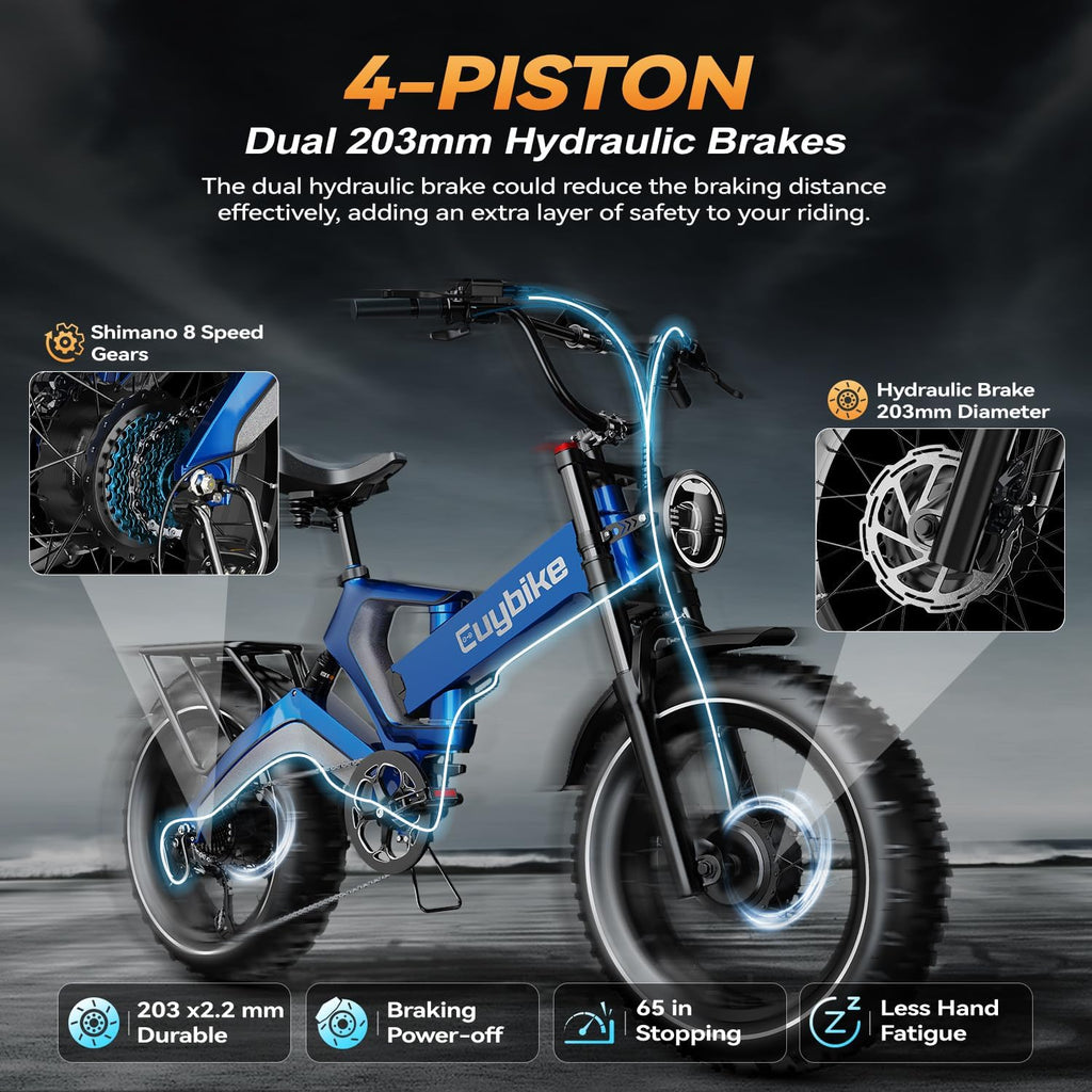 2000W/3000W Peak Motor Electric Bike for Adults, 48V/52V 25AH/30AH Battery Full Suspension Foldable Ebike, 20'x4.0' Fat Tires 35MPH Dirt Bike, 100/120 Miles Hydraulic Brake Magnesium Alloy Motorcycle