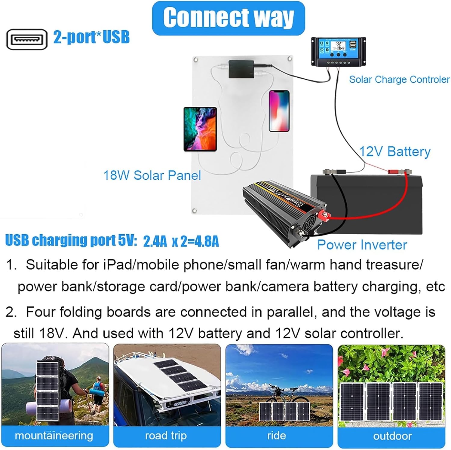 4000W/6000W Solar Inverter Kit 12V DC to 110V 220V AC with 18W Solar Panel 30A Controller for Home RV Off Grid Power System Generator(6000W,12-220v)