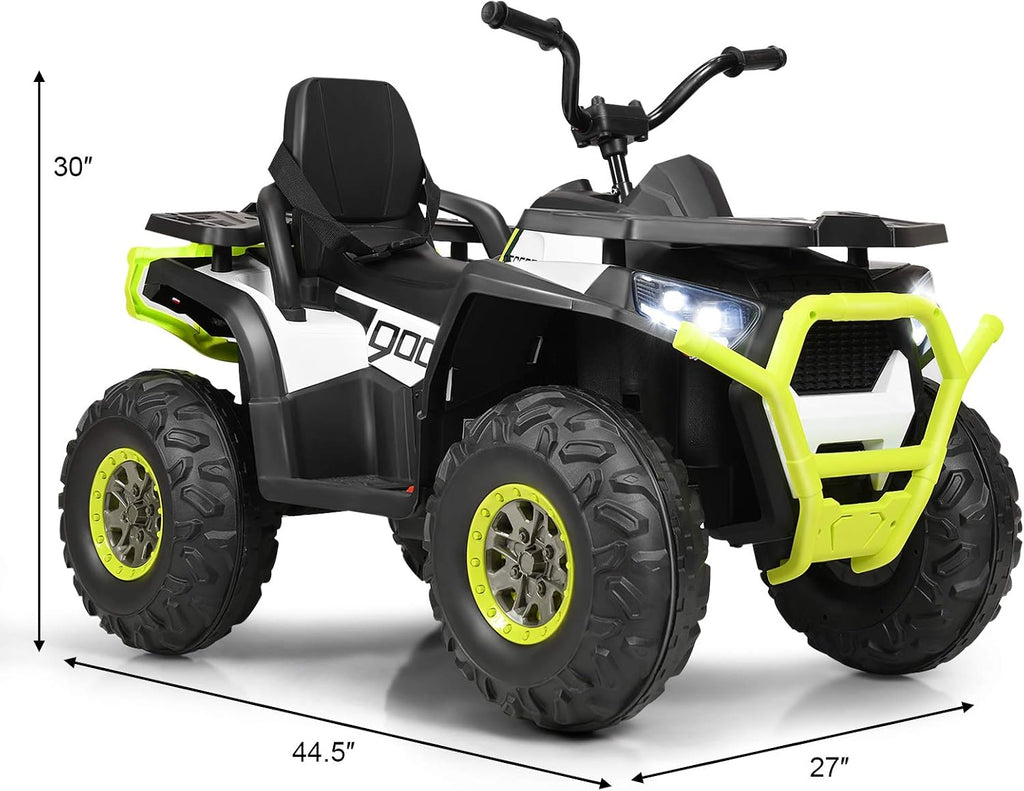 Costzon Kids ATV, 12V Battery Powered Electric Vehicle w/Safety Belt, LED Light, Music, Horn, 2 Speeds, USB/ MP3/TF, Treaded Tires, Ride on Car 4 Wheeler Quad for Boy & Girl Gift, Ride on ATV, Green