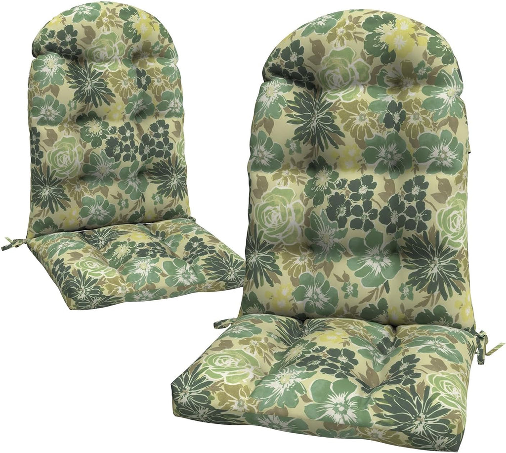LVTXIII 2 Pack Outdoor Adirondack Chair Cushions, 44x19x4 Inch Water Repellent Patio Cushions for Rocking Chairs, Thick Tufted High Back Seat Cushion Set, Green Rose