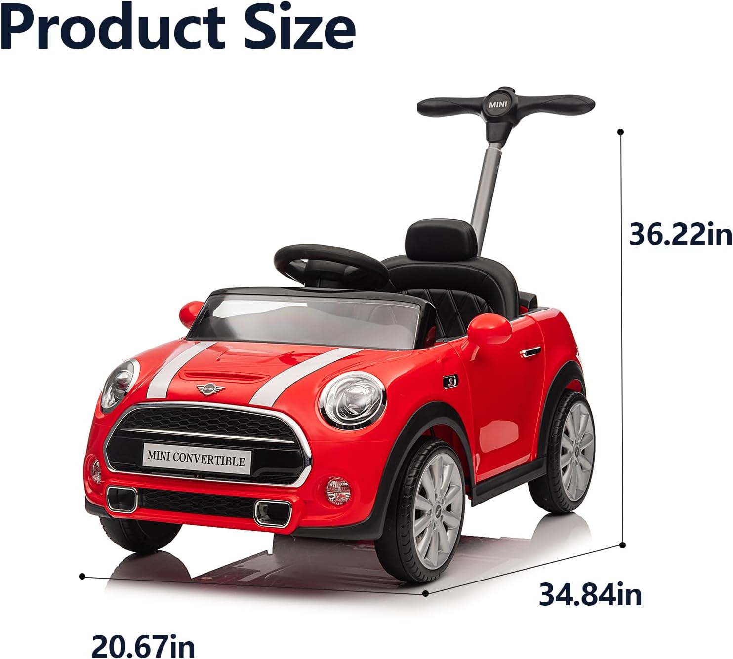 Voupou Kids Push Car, Ride On Car, Licensed MINI Cooper Toddler Push Car Toy with Adjustable Push Rod, Horn Music, Seat Belt,Silent Wheels - Ideal Stroller Substitute for Kids 1-3Years Old