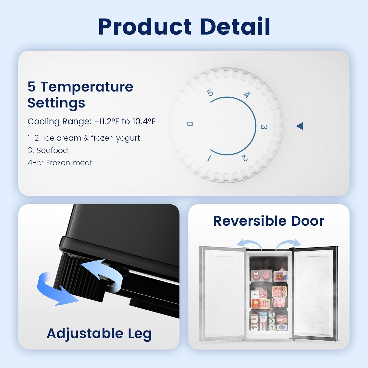BANGSON 2.1 Cu.ft Upright Freezer, Compact Mini Freezer with Reversible Black Door, Adjustable Thermostat, Removable Shelves, Small Freezer for Dorm/Office/Apartment, Black