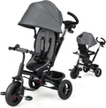 HONEY JOY Tricycle, 6 in 1 Kids Trike Stroller w/Adjustable Push Handle & Canopy, Reversible Seat, Safety Belt, Folding Pedal, Cup Holder, Storage, Push Tricycle for Toddlers 9 Months-5 Years (Gray)
