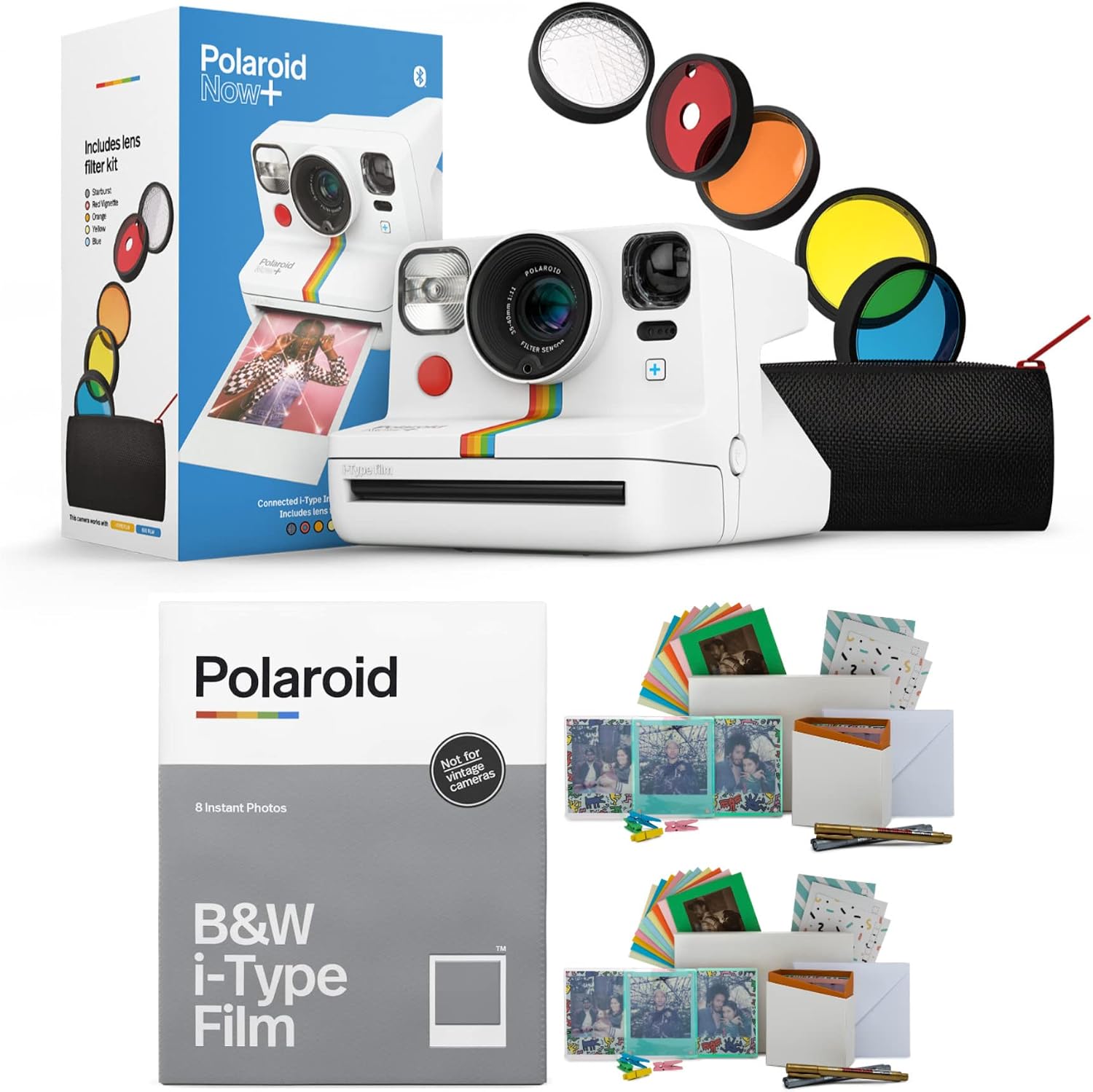 Polaroid Now+ Instant Film Camera Camera (White) with B&W Film and Film Kit Bundle (3 Items)