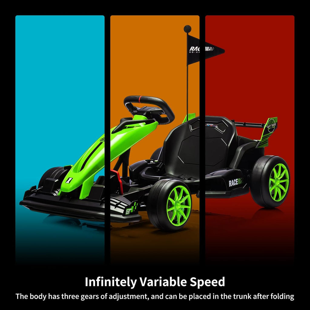 24V Electric Ride Car, Drift Kart for Kids with Adjustable Seat & 8.5MPH Speed, EVA Silent Wheels, Parent-Safety Certified Ride-on Toy