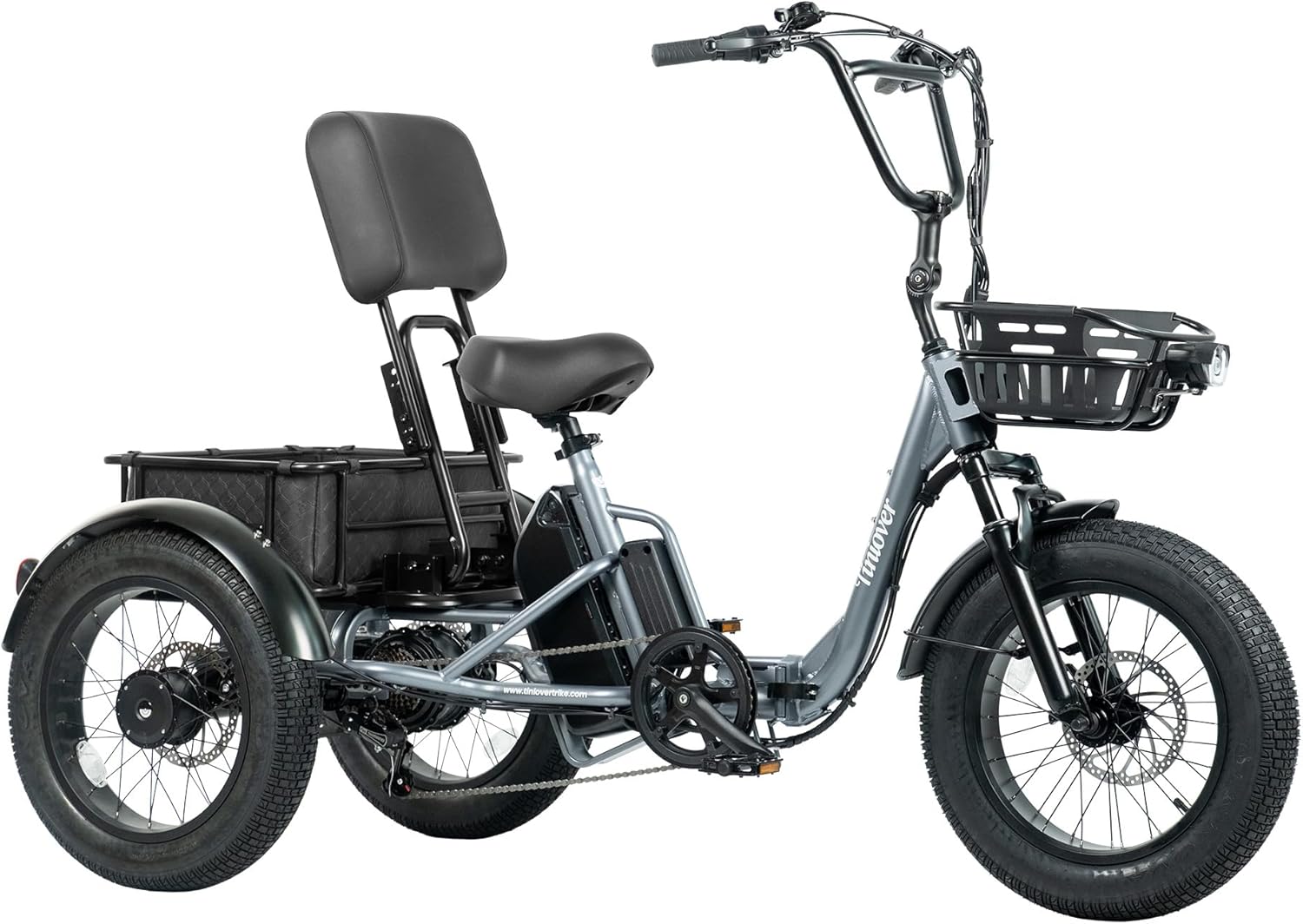 Folding Electric Tricycle for Adults 2 Seater, 20MPH 100 Miles 4' Wide Fat Tire Electric Trike, 3 Wheel Electric Bike 1200W, 48V 20AH Battery, 550LBS Load, Reverse, Parking, Differential, UL Certified