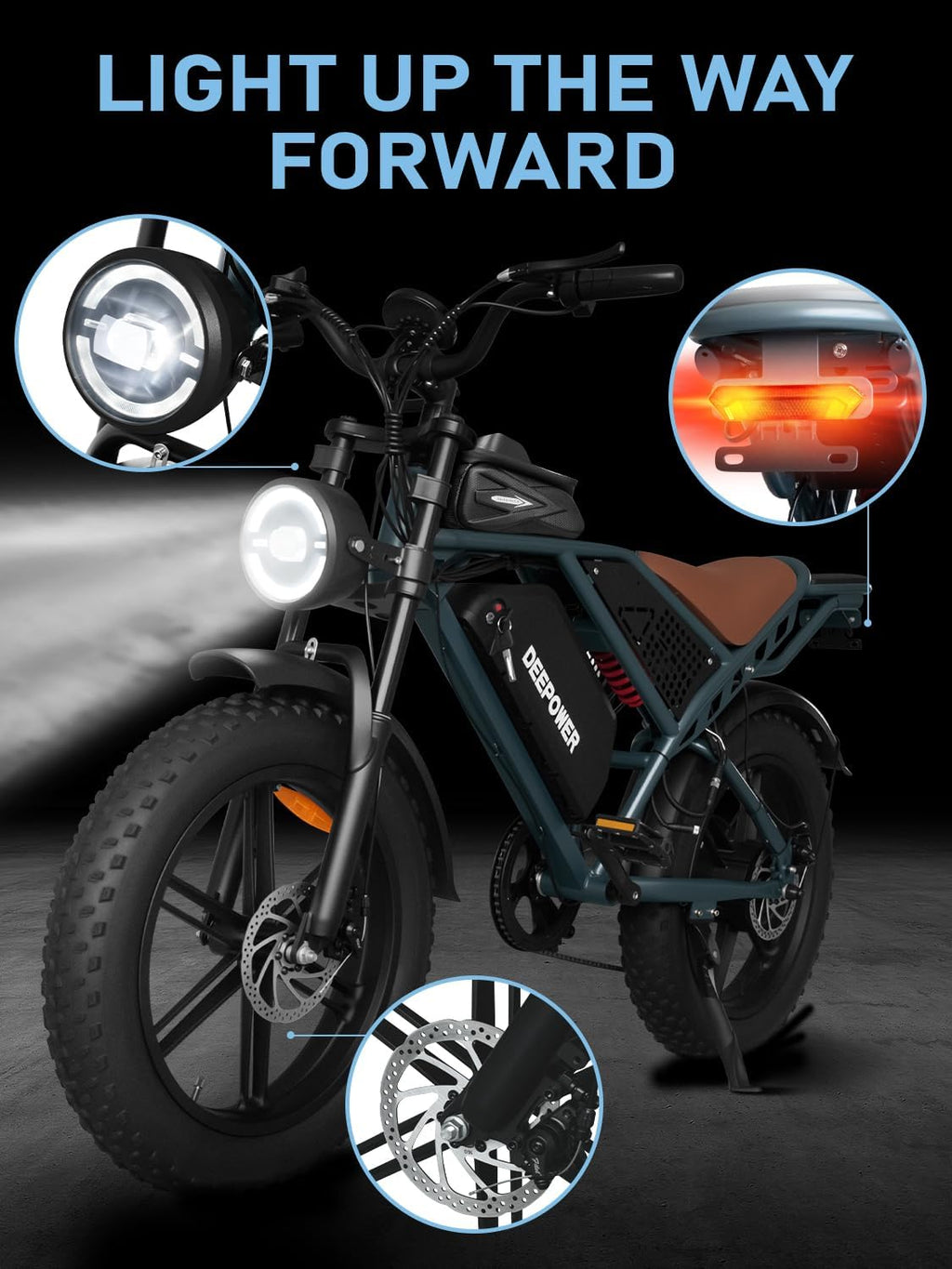 DEEPOWER Electric Bike for Adults,1500W Peak Motor 30MPH 35-50 Miles Electric Dirt Bike,Dual Suspension Ebikes for Adults, 20' Fat Tire E Bike with 960Wh Battery,UL2849 Tested