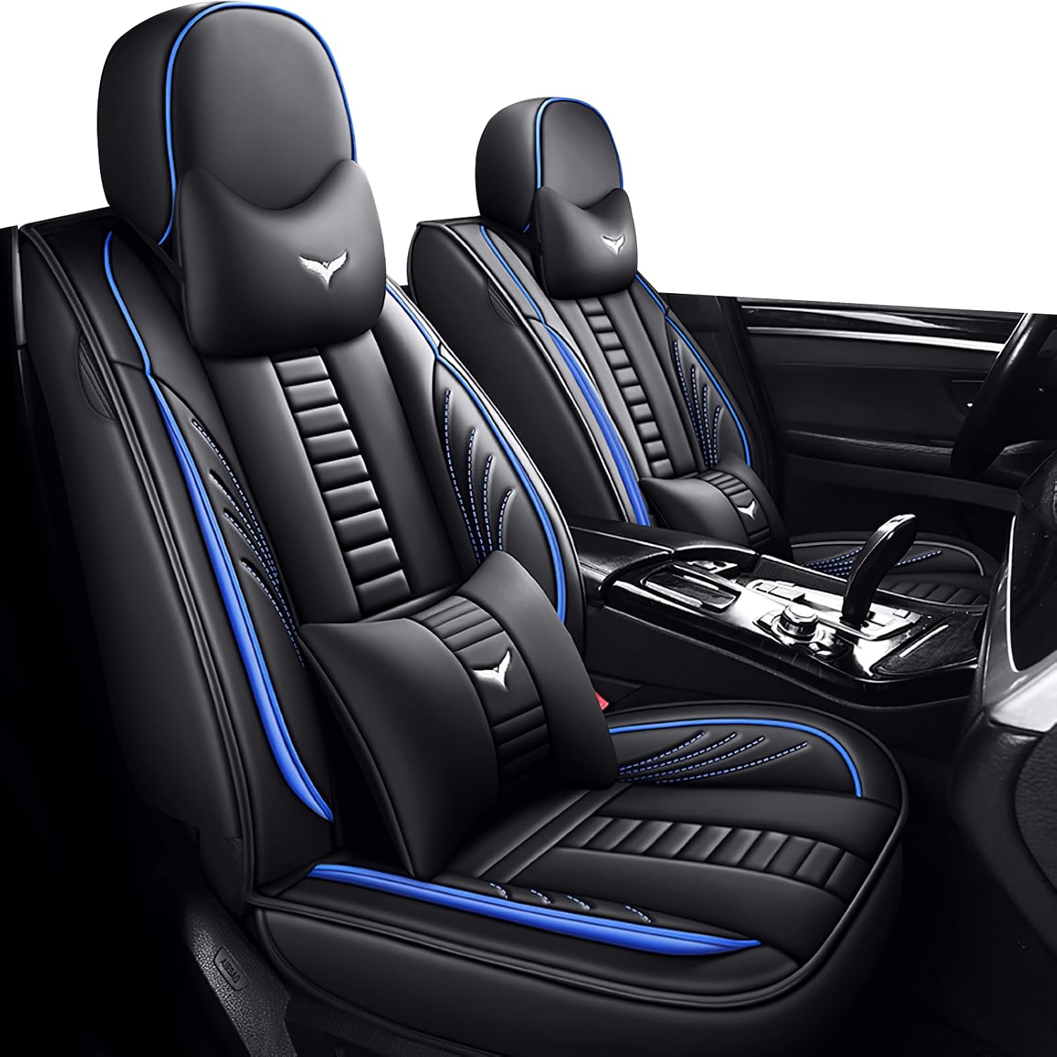 2 Car Seat Covers for Dodge Dart 2000-2025, Waterproof Seat Cover, Heavy Duty Scratch Proof Car Seat Protector, Nonslip Durable Seat Covers, Car Seat Cushion with Pillows(Luxury,Blue,Black)