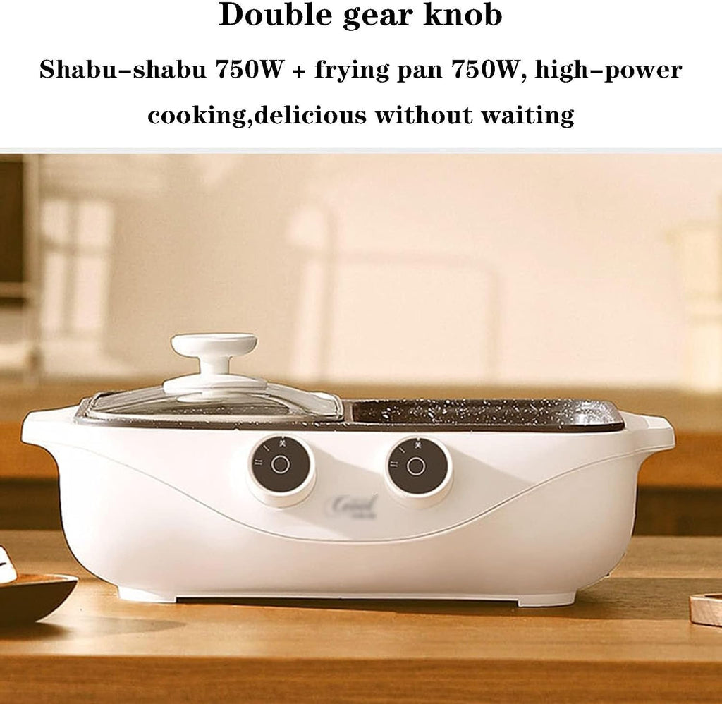 2-in-1 Electric Grill & Hot Pot, Portable Smokeless BBQ Skillet, 1500W Non-Stick Coating, Dual Temperature Control for Household Dinner