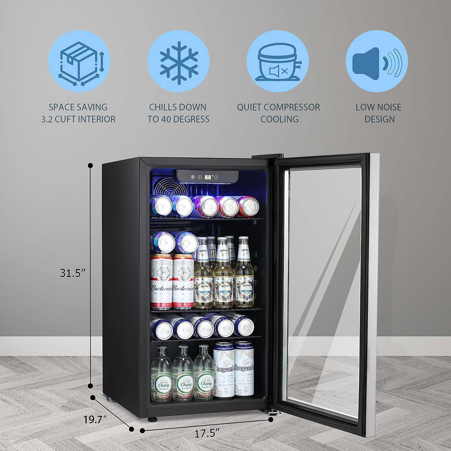 Antarctic Star Beverage Refrigerator Cooler -120 Can Mini Fridge Glass Door for Soda Beer or Wine Constant Glass Door Small Drink Dispenser Clear Front Door for Home, Office Bar 3.2cu.ft