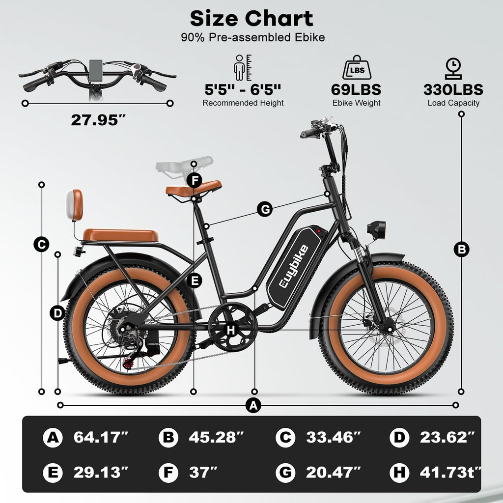 Electric Bike for Adults, 20'x 4' Fat Tire 35MPH Cargo Ebike with Seat, 1450W Peak 2 Seater Commute Bike with 48V 20AH Removable 960WH Battery, 80 Miles Max Range 7-Speed Step-Thru Electric Bicycle