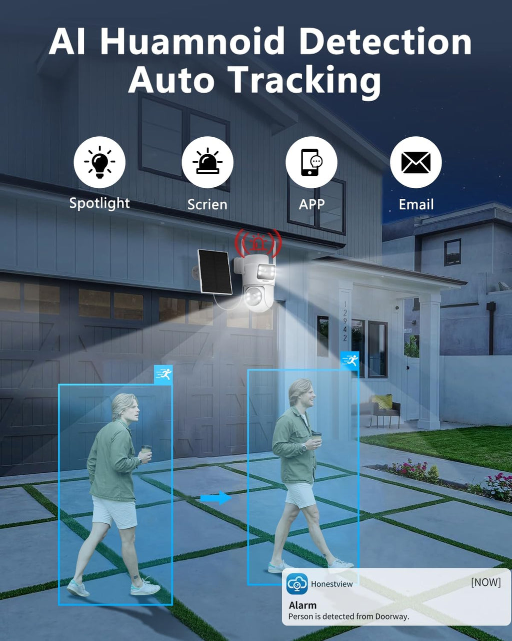 OOSSXX (100% Wire-Free) Solar Battery Outdoor Wireless Security Camera WiFi Cameras Video Surveillance Cam