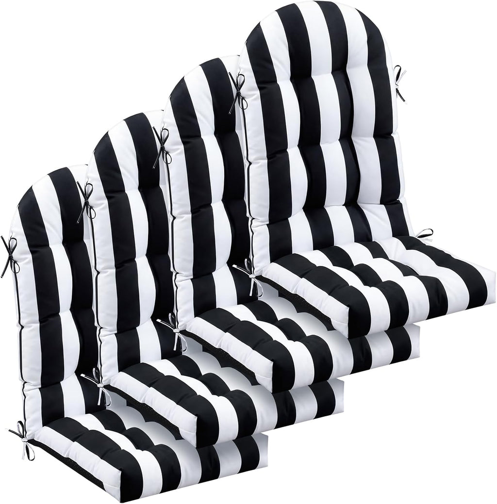 Geelin 4 Pcs Outdoor Patio Chair Cushion Thick High Back Adirondack Chair Cushion Tufted Weather & Fade Resistant Anti-Slip Outside Rocking Chairs Pads with Ties, 44 x 19 x 4 Inch (Black White Stripe)