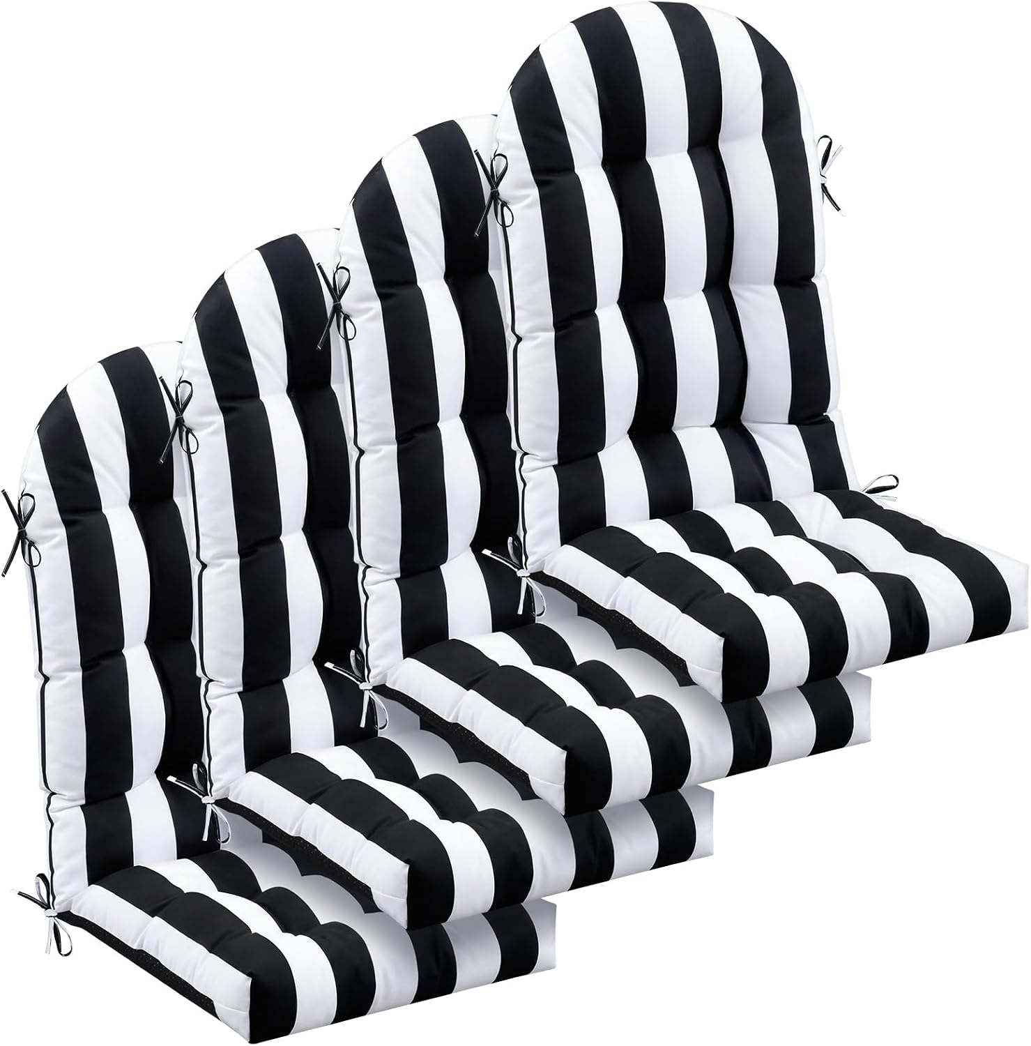 Geelin 4 Pcs Outdoor Patio Chair Cushion Thick High Back Adirondack Chair Cushion Tufted Weather & Fade Resistant Anti-Slip Outside Rocking Chairs Pads with Ties, 44 x 19 x 4 Inch (Black White Stripe)