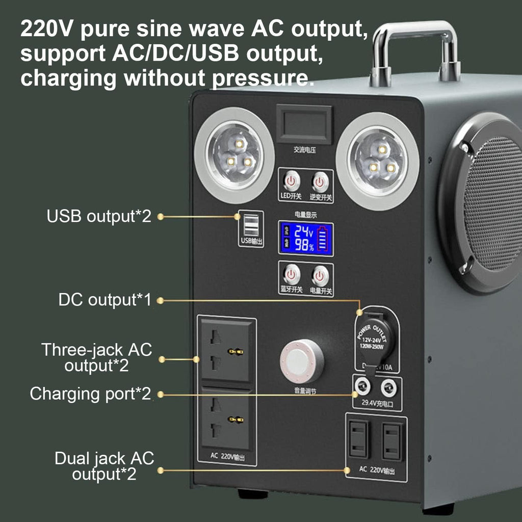 1000 W Portable Power Station, Solar Generator Backup Power Supply, with LED Light and Bluetooth Speaker, for Home Backup, Emergency, Outdoor Camping Or RV Travel(220V/1000w~1087wh)
