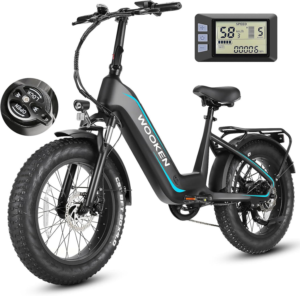 Wooken Electric Bike for Adults, 500W Motor Ebike,20'x4.0' Fat Tire Electric Bike,48V 624WH Removable Lithium-ion Battery,Up to 60 Miles,Step-Thru Electric Mountain Bike,SGS Certified to UL 2849