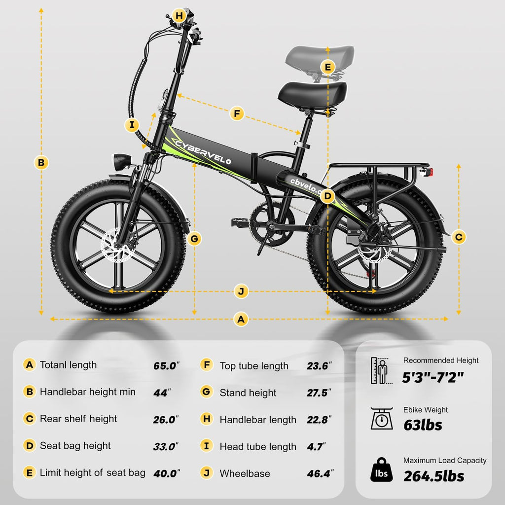Aelith Folding Electric Bike for Adults–20'x3' Fat Tire, 48V Removable Battery, All-Terrain E-Bike with 7-Speed, Front Suspension – Powerful Foldable Ebike for Commuter