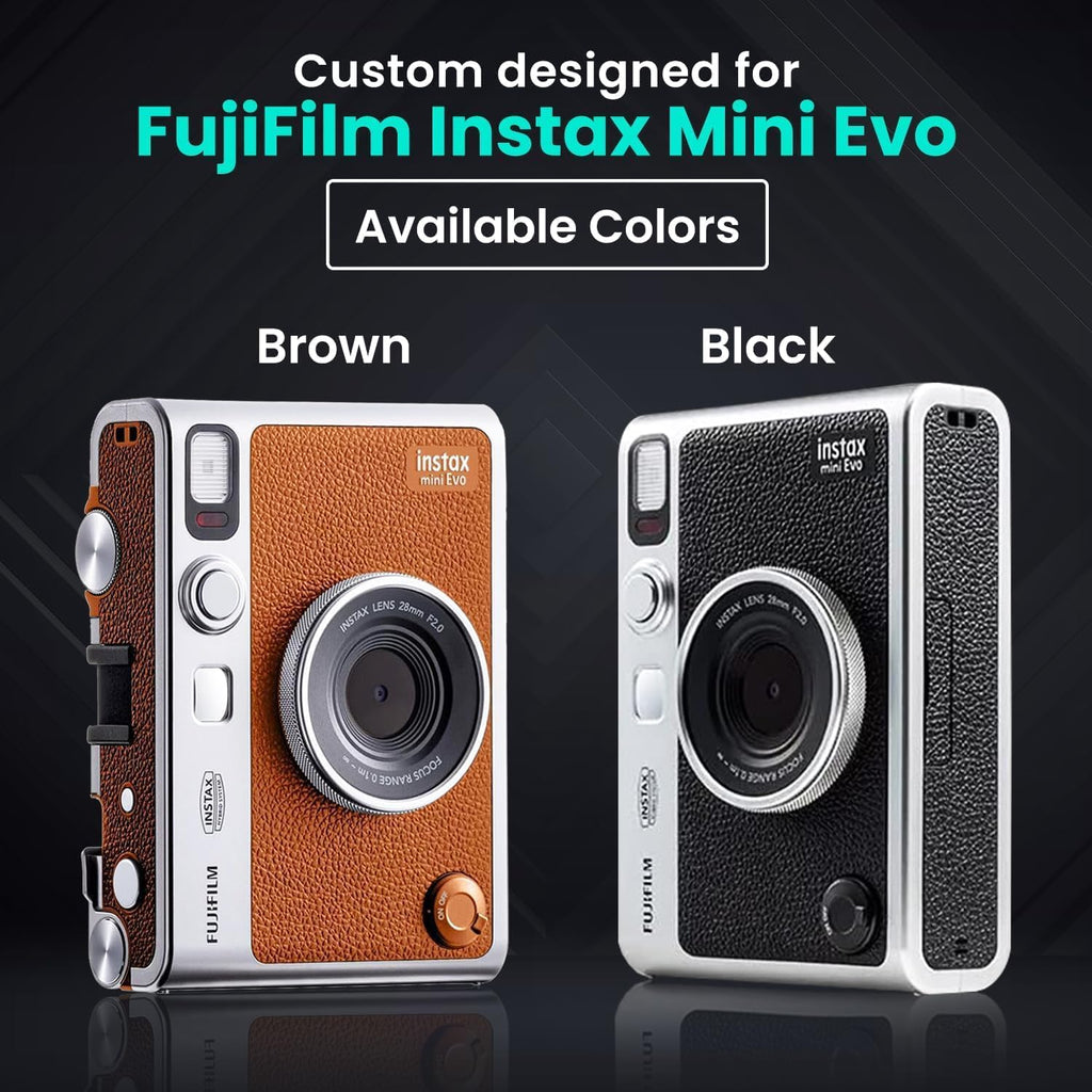 Fujifilm Instant Mini EVO Hybrid Camera Bundle with 20 Instant Film Sheets + 32GB Memory Card + Carrying Case + Flex Tripod + BluebirdSales Cleaning Cloth (Black)