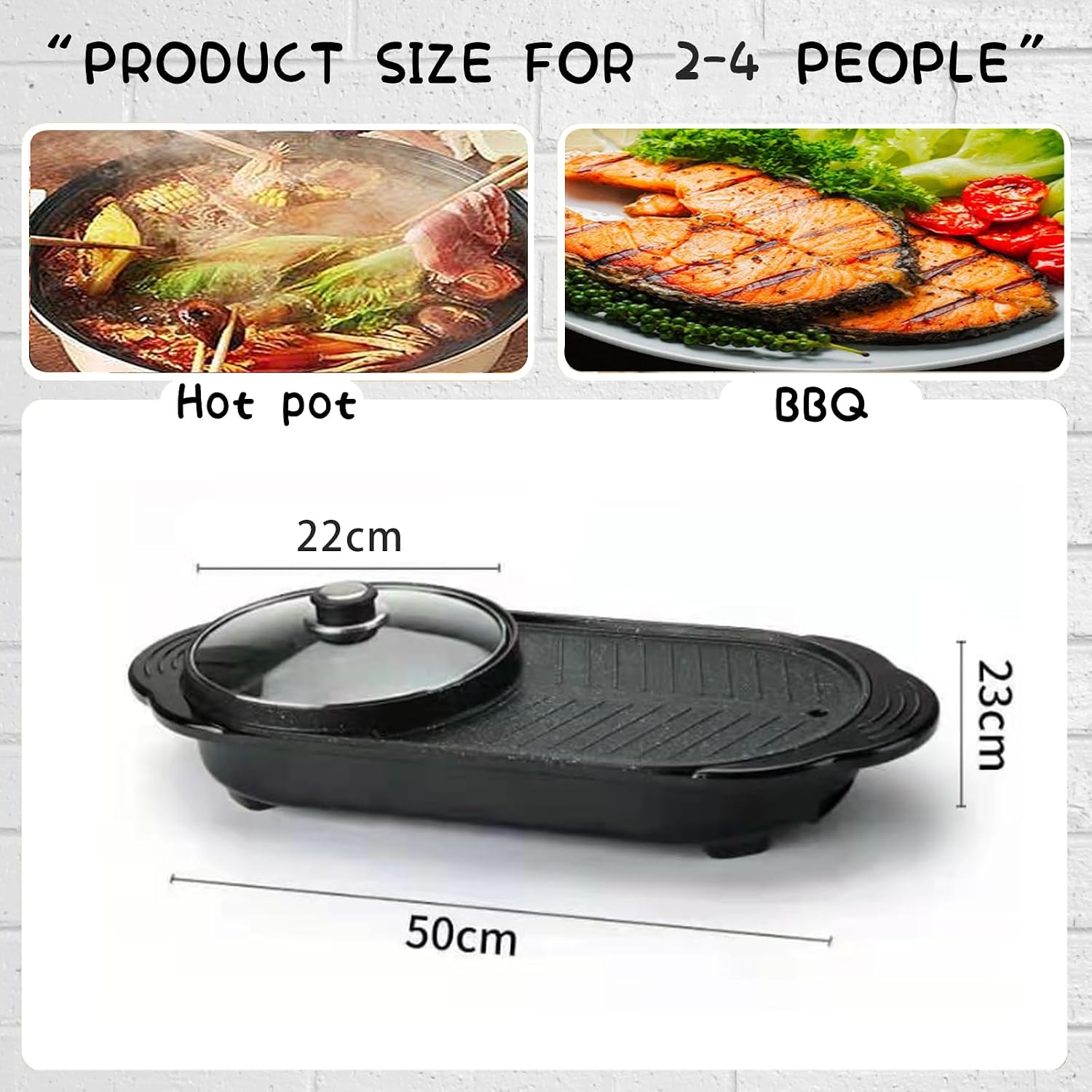 Medium Household Electric Hot Pot with Grill, Soup Pot and Korean BBQ, Non-stick Coating, Easy to Clean, For 2-4 People to Enjoy, 1500 W