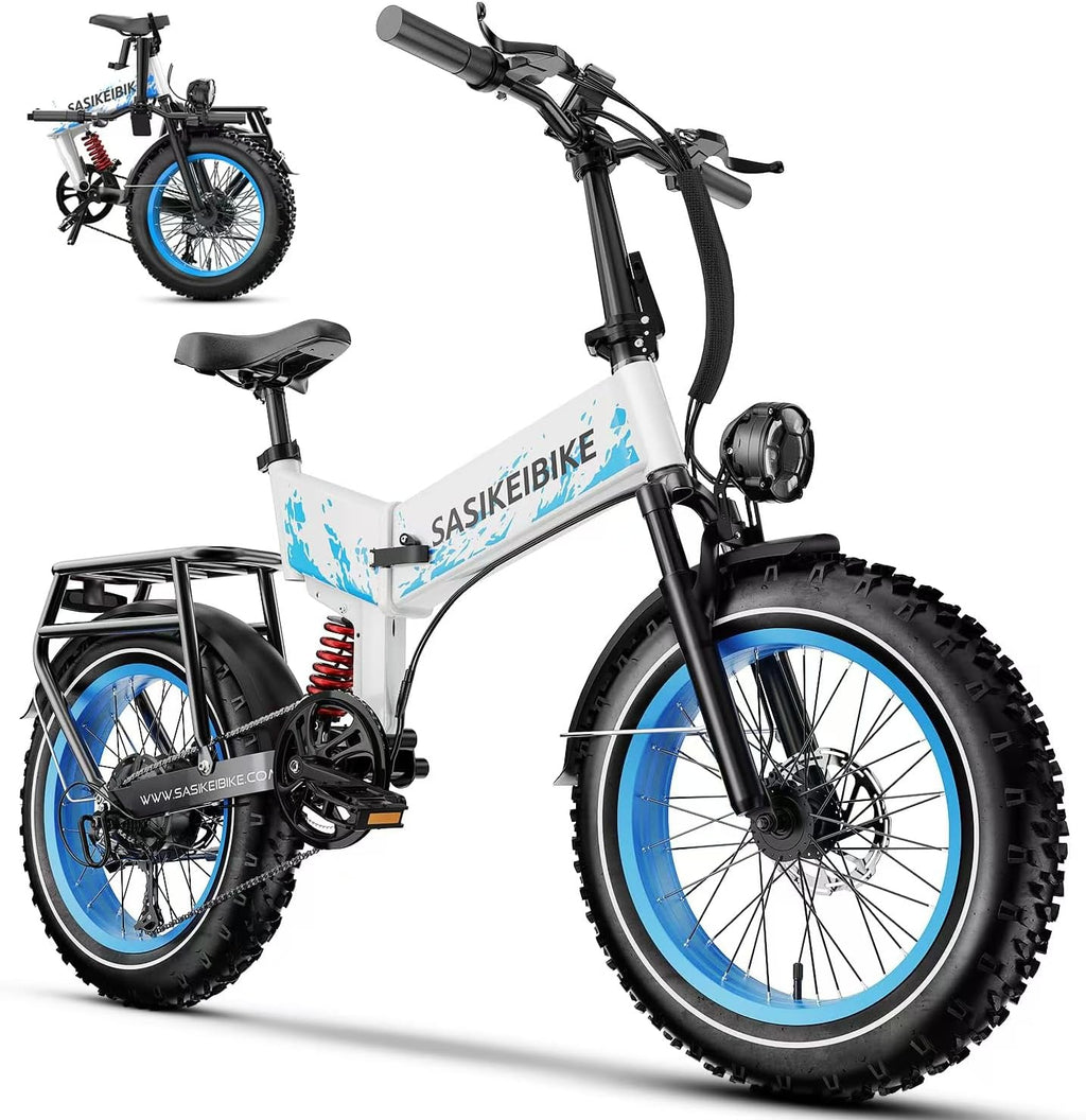Folding 52V 20Ah Removabke Battery Electric Bike 1500W Peak Motor 20'' Fat Tire Mountain Commuter Ebike Motorcycle Range 70 Miles UL Certified Adult Electric Dirt Bike with 7-Speed