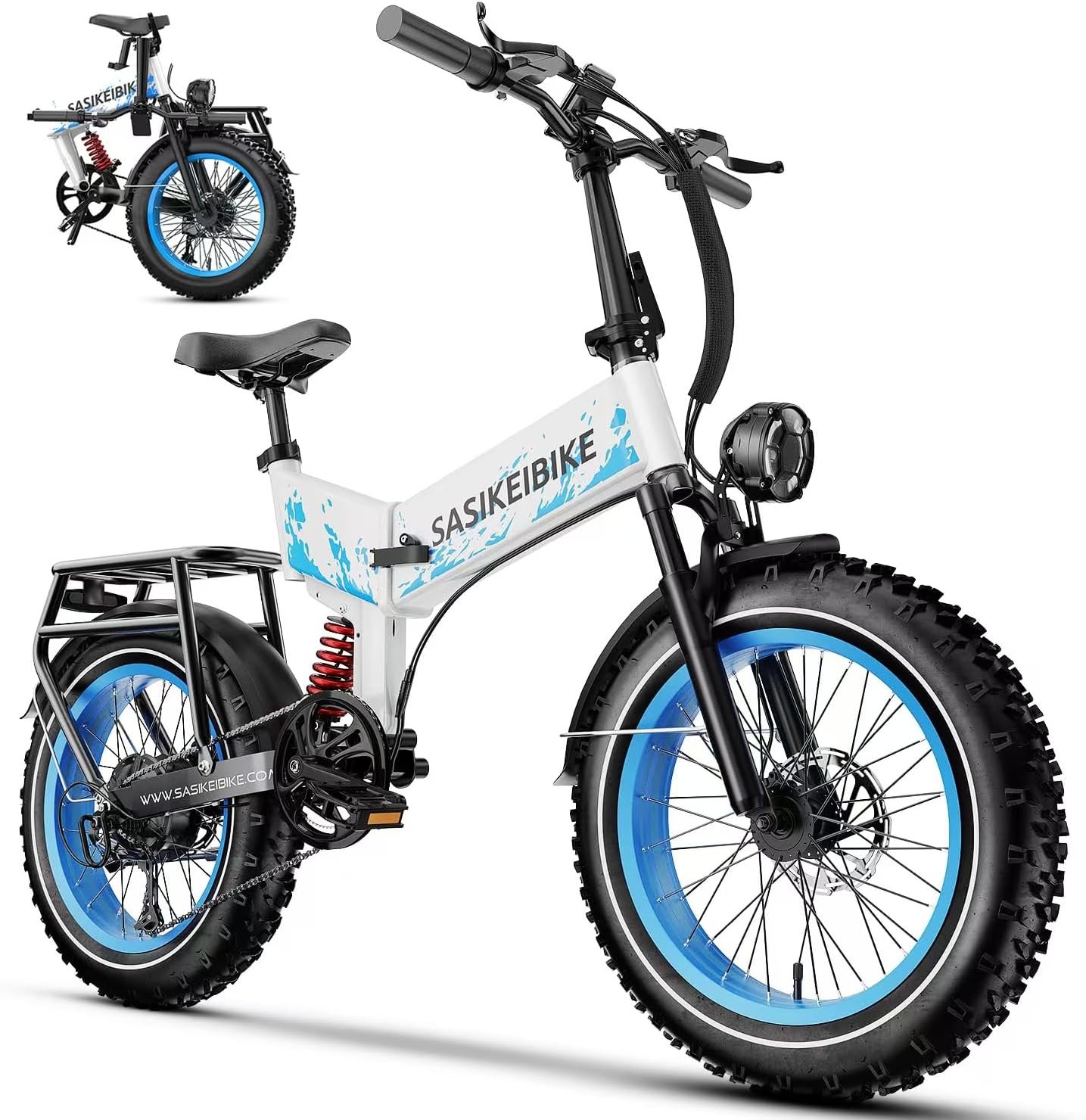 Folding 52V 20Ah Removabke Battery Electric Bike 1500W Peak Motor 20'' Fat Tire Mountain Commuter Ebike Motorcycle Range 70 Miles UL Certified Adult Electric Dirt Bike with 7-Speed