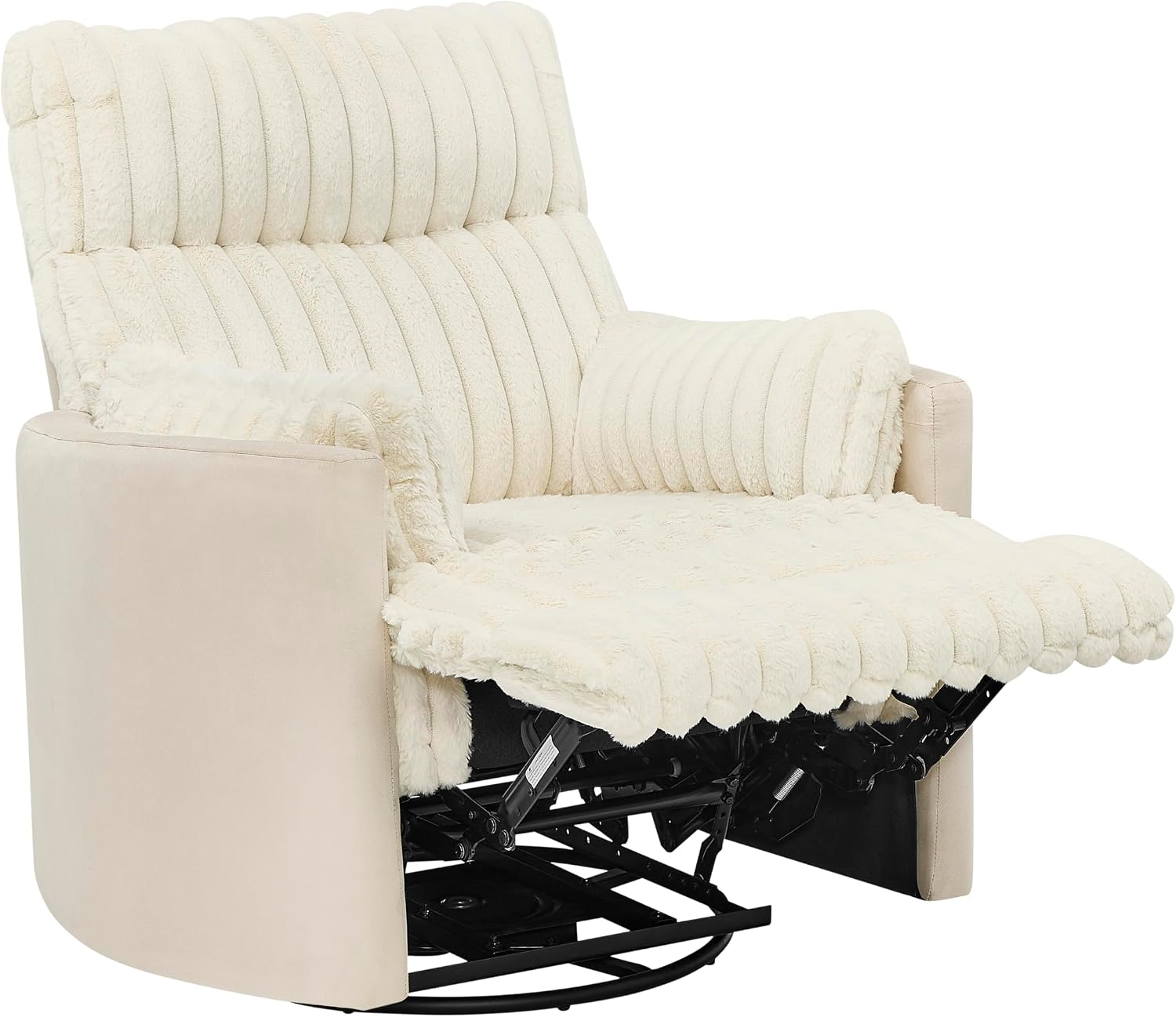 Power Swivel Rocker Recliner for Adults, Cozy Corduroy Recliner Chair with 2 Pillows for Bedroom, Electric Glider Rocking Nursery Chairs for Living Room (Beige)