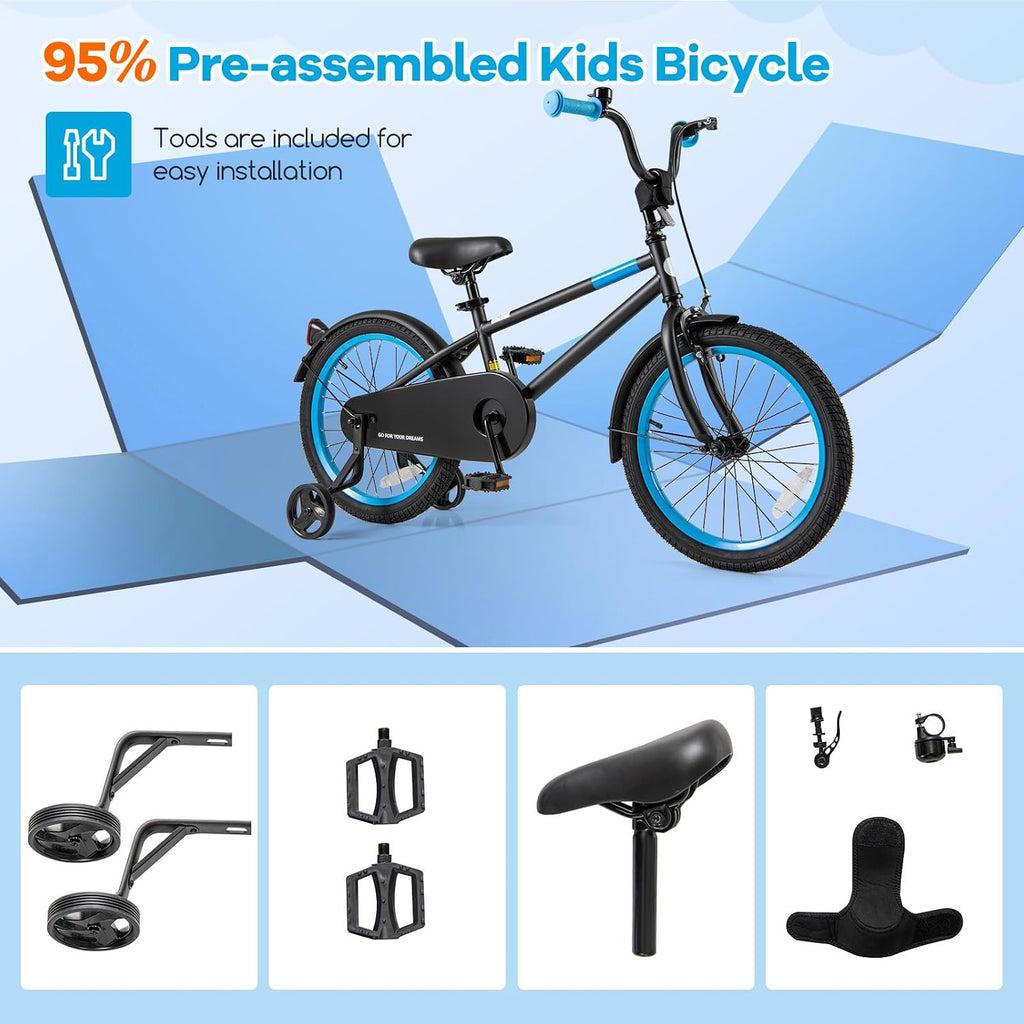 BABY JOY Colorful Macarons Kids Bike, 12 14 16 18 Inch Sporty Children's Bicycle with Training Wheels, Adjustable Handlebar & Saddle, Handbrake & Coaster Brake, Boys Girls Bike for 3-8 Years Old