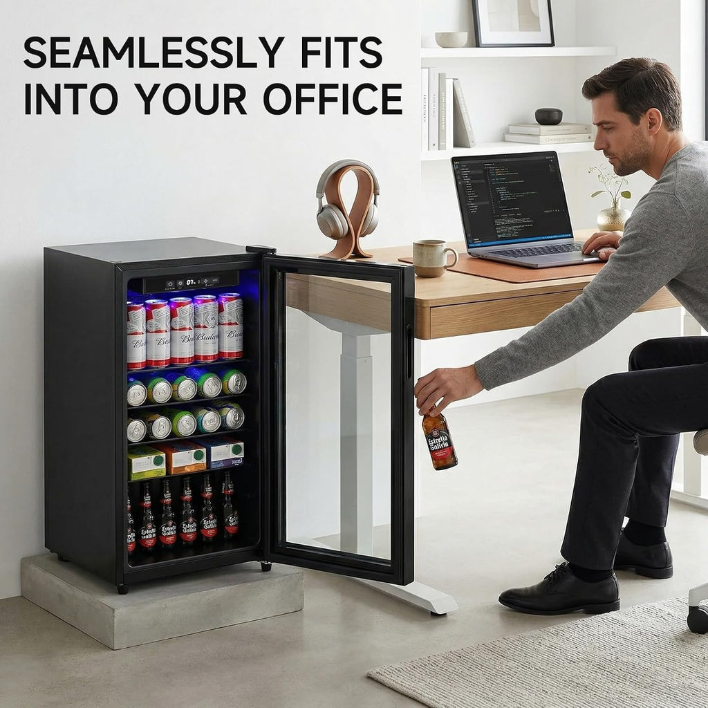 Anypro Mini Fridge 130 Can Beverage Refrigerator Cooler, 3.2 Cu.Ft Drink Fridge for Soda Wine Beer, Beverage Fridge with Glass Door for Home Office Bar, Digital Temperature Control, Adjustable Shelves