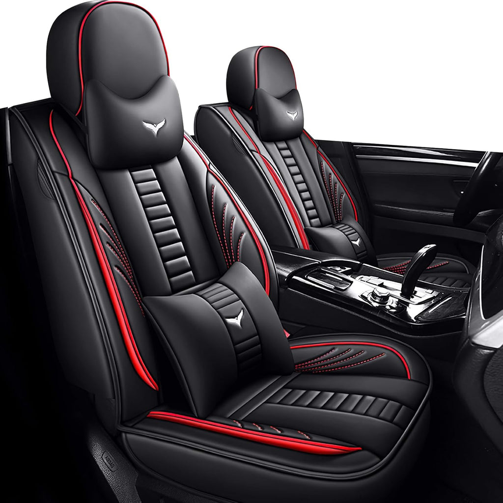 2 Car Seat Covers for Chevy Camaro 2001-2025, Waterproof Seat Cover, Scratch Proof Car Seat Protector, Nonslip Durable Seat Covers, Car Seat Cushion with Pillows(Luxury,Red,Black)