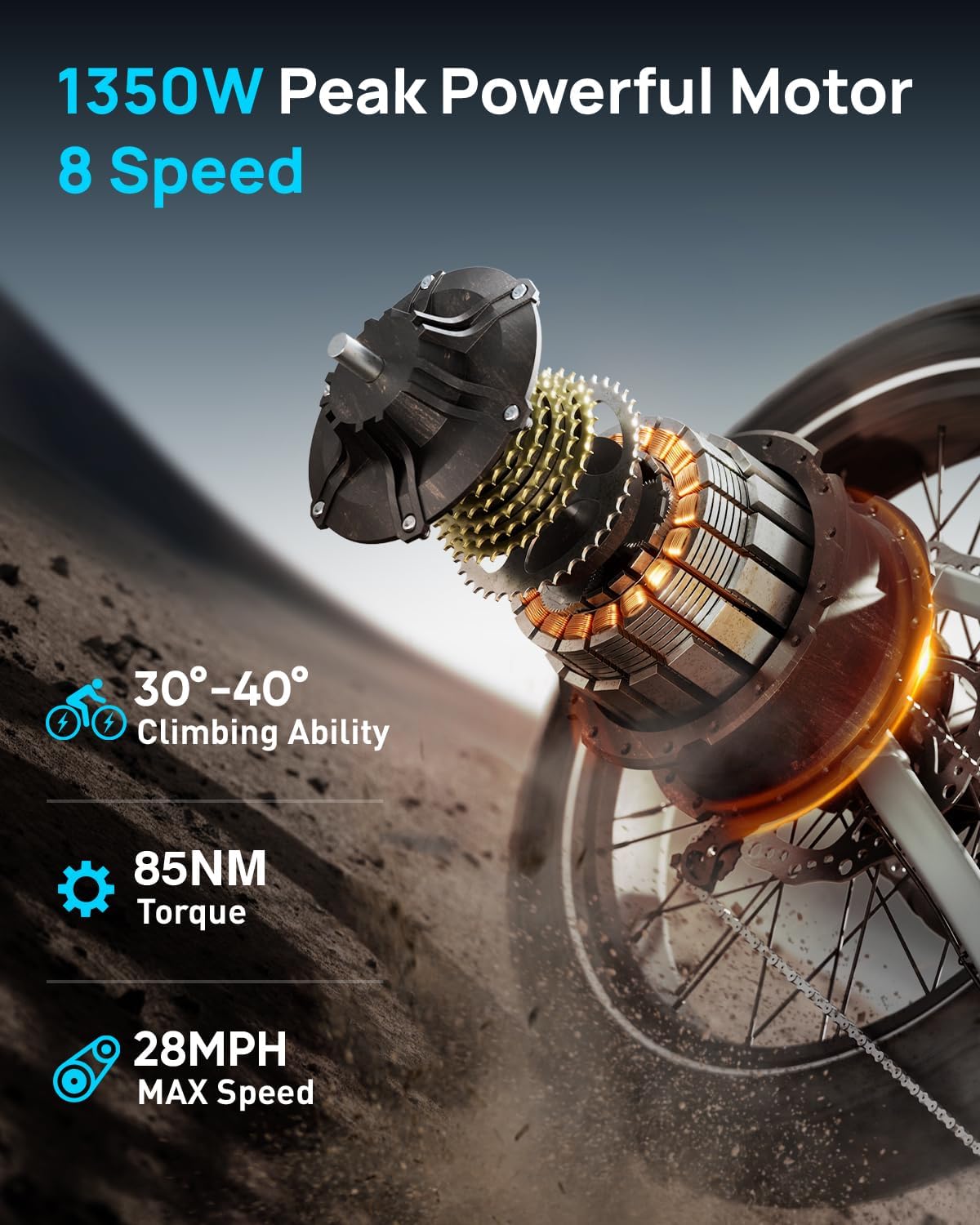 PUCKIPUPPY Electric Bike for Adults 28 MPH, 750W | 1350W Peak, Torque Sensor, 80 Miles Range, 26'x4' Fat Tire Electric Dirt Bike, Full Suspension Electric Mountain Bike, 8 Speed Ebike Labrador Pro
